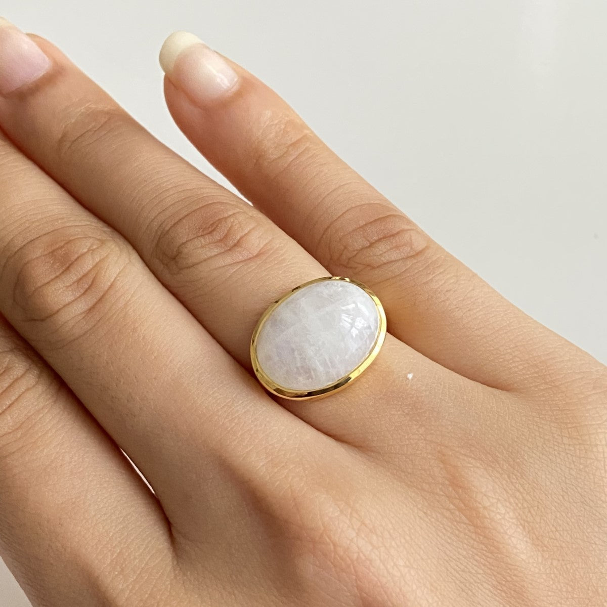 Cabochon Oval Cut Natural Gemstone Gold Plated Sterling Silver Ring - Moonstone