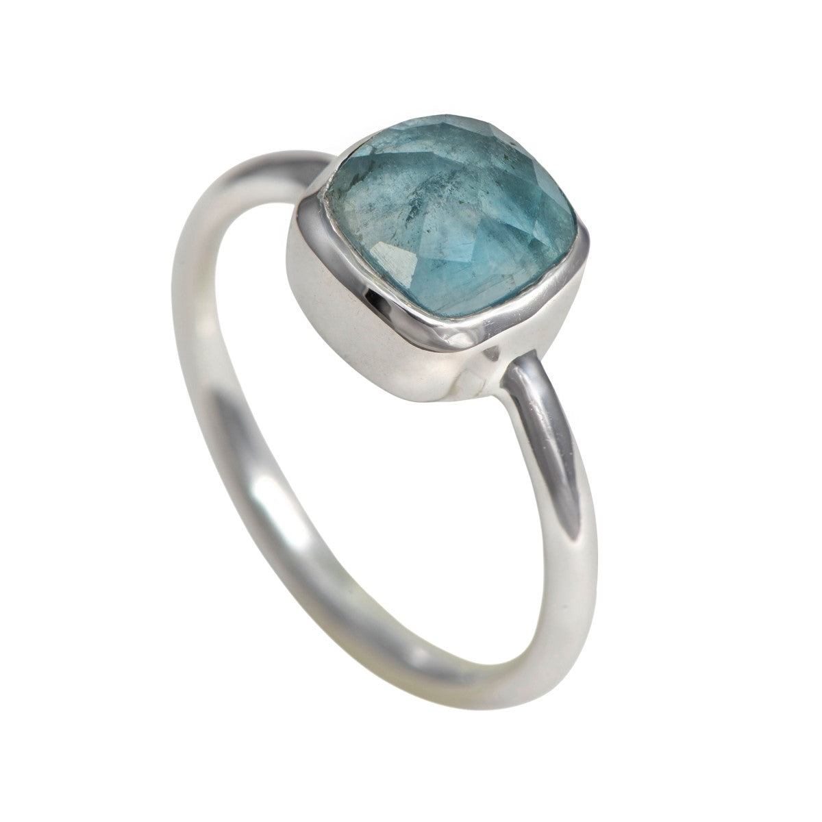 Faceted Square Cut Natural Gemstone Sterling Silver Solitaire Ring - Apatite