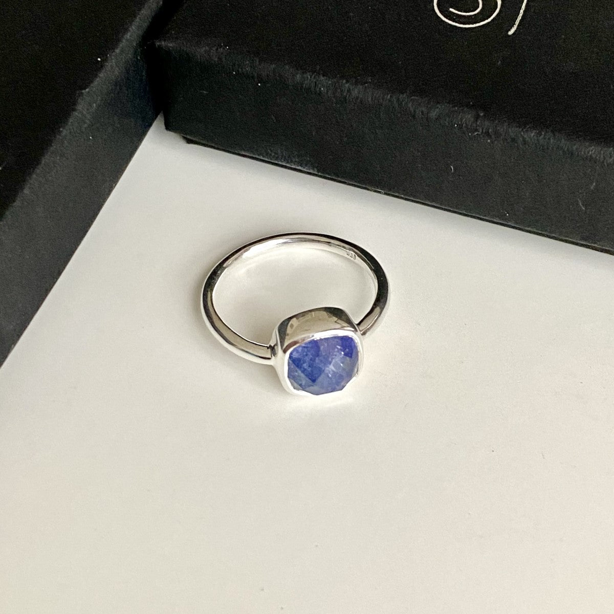 Faceted Square Cut Natural Gemstone Sterling Silver Solitaire Ring - Tanzanite