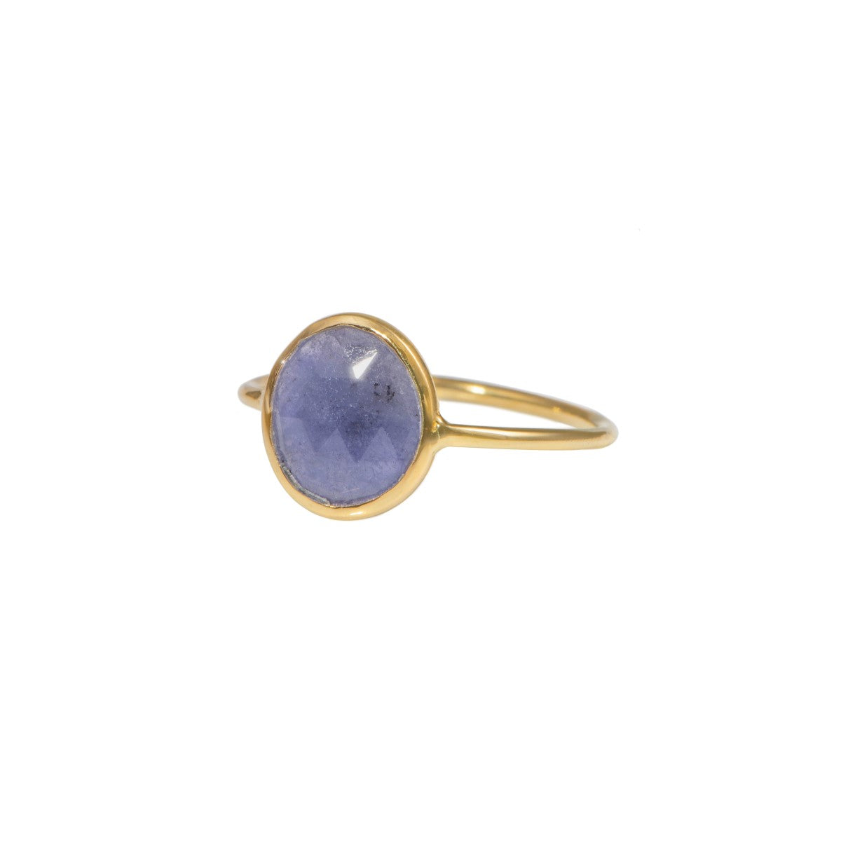 Tanzanite Organic Elliptical Shaped Gemstone Fine Band Ring in Gold Plated Sterling Silver