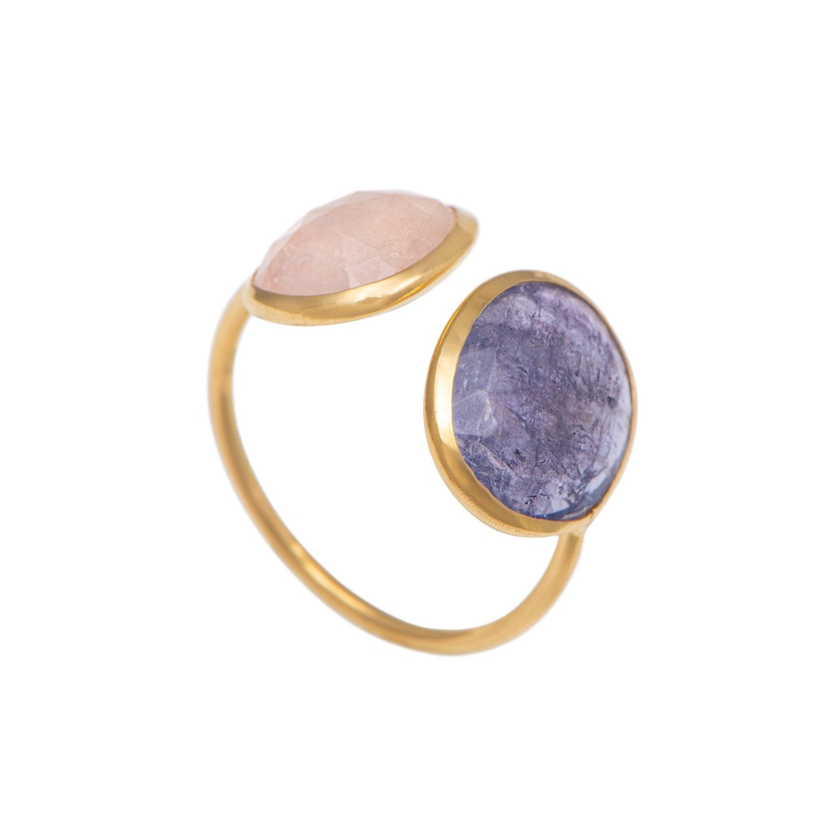 Gold Plated Sterling Silver Two Gemstone Ring with Morganite and Tanzanite