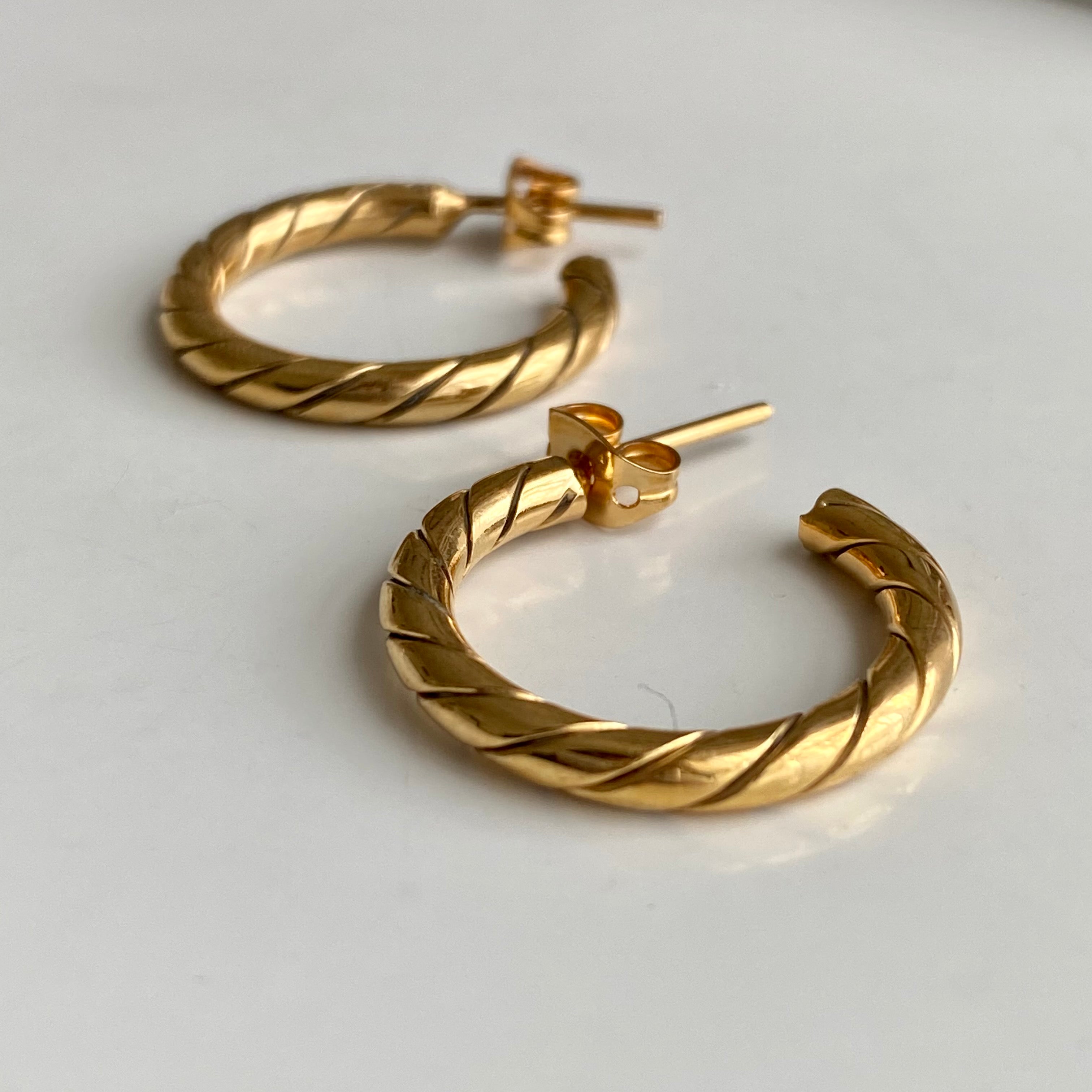 Gold Plated Sterling Silver Twisted Hoop Earrings