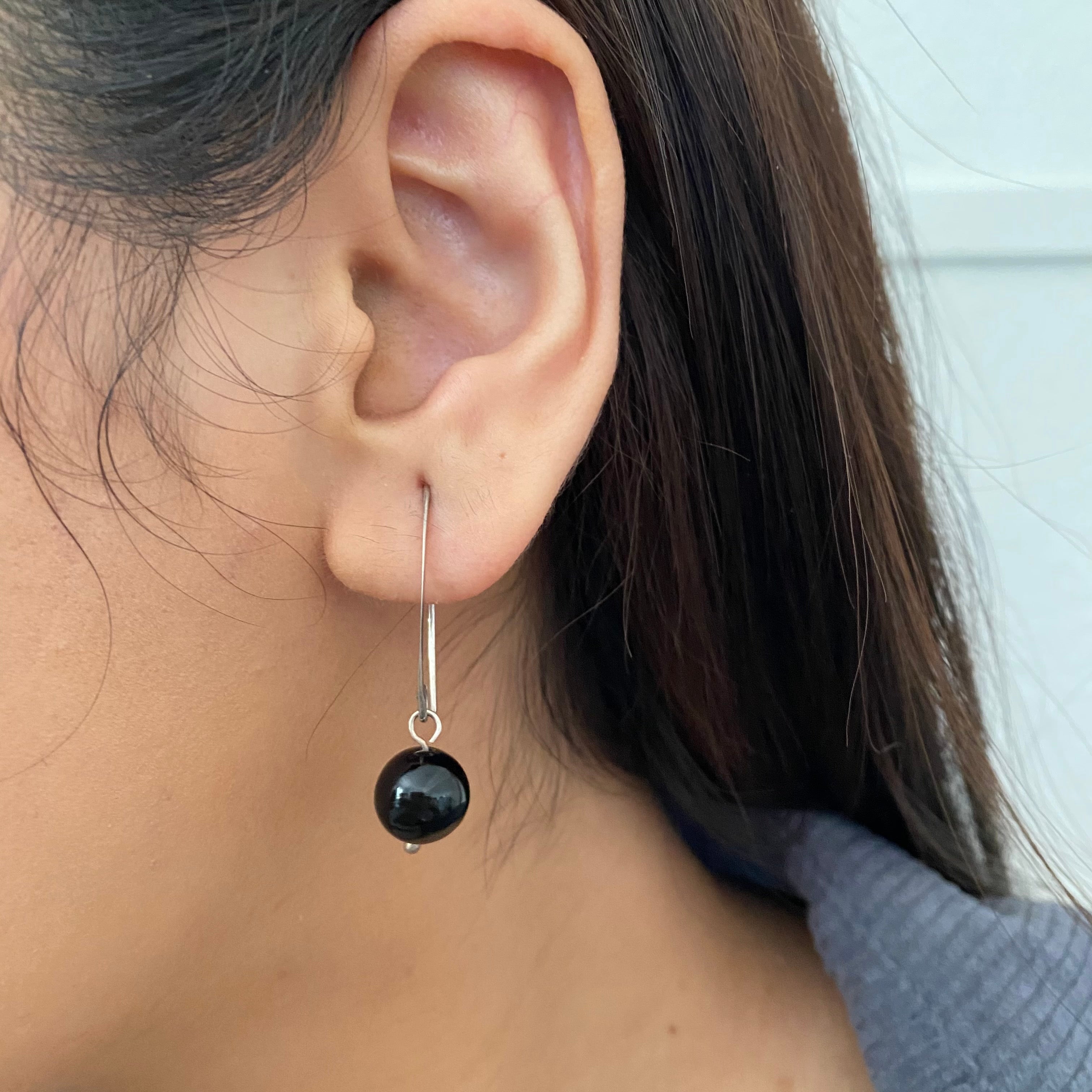 Sterling Silver Threader Hook Earrings - Black Onyx