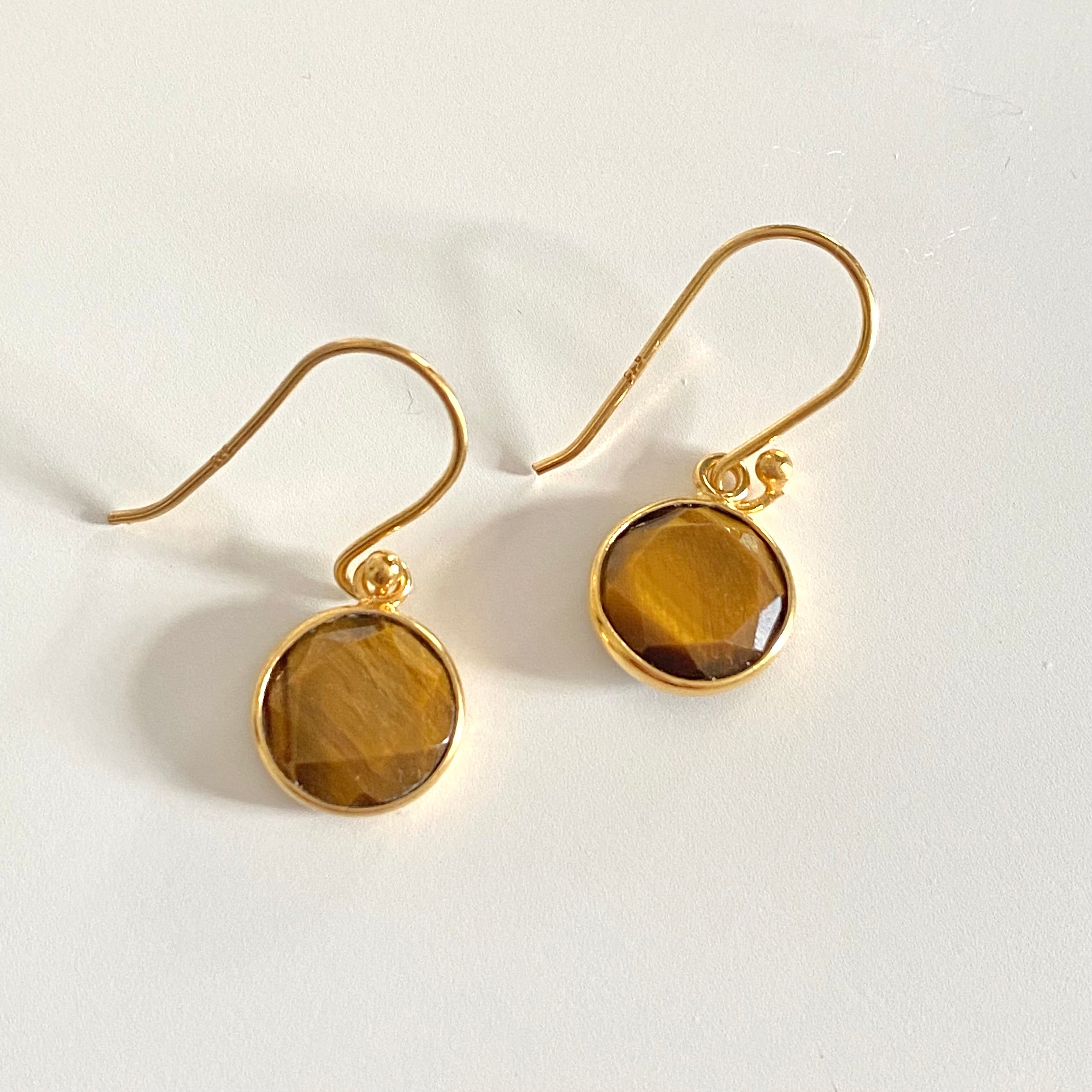 Tiger's Eye Gold Plated Sterling Silver Earrings 