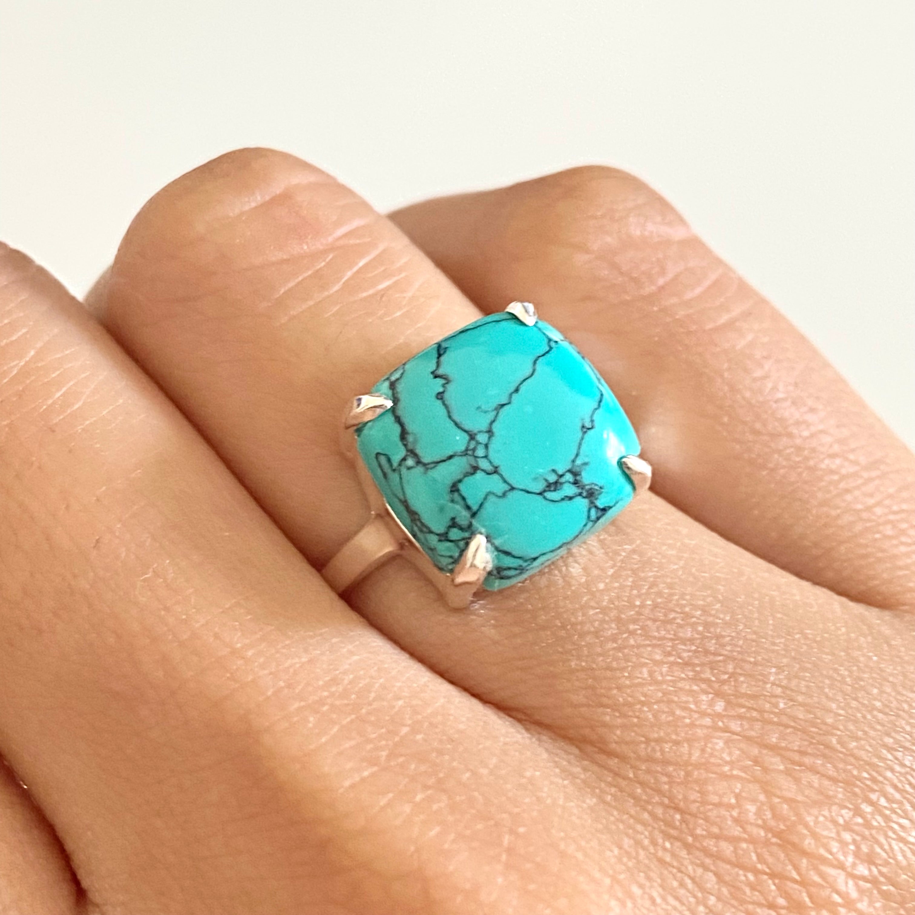 Square Cabochon Turquoise Ring in Sterling Silver