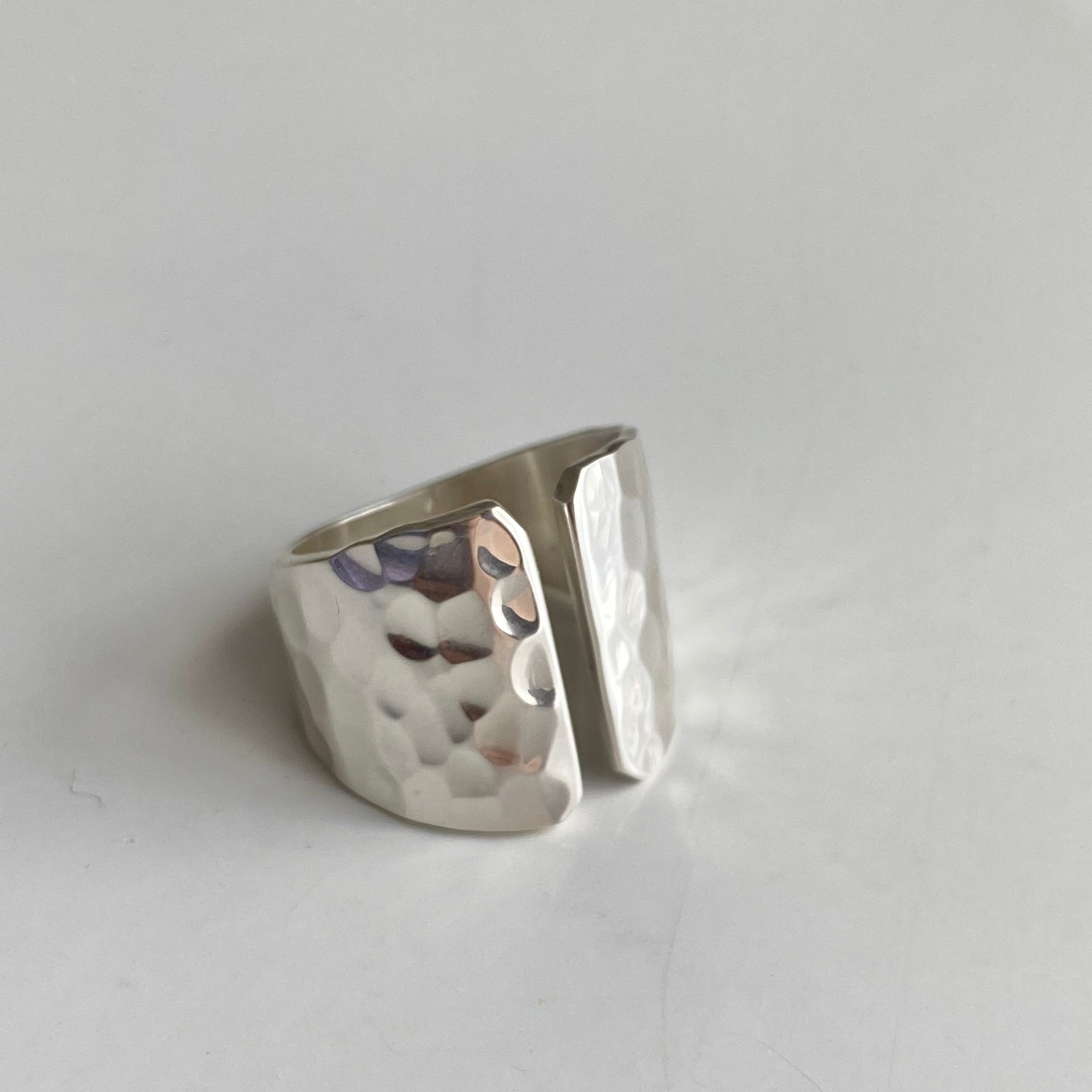 Hammered Texture Sterling Silver Ring with a Gap
