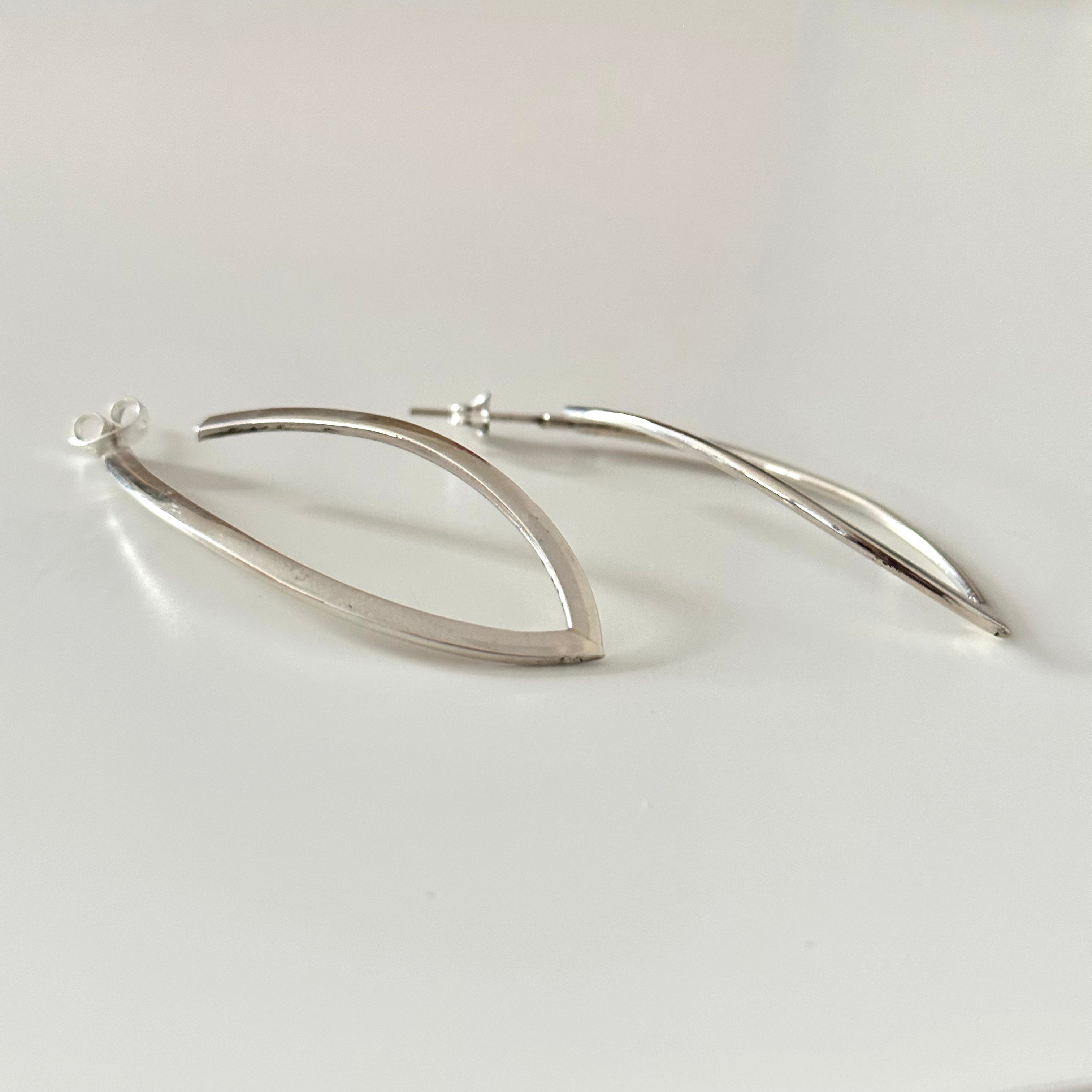 Curved Sterling Silver Hoops in a Leaf Like Shape