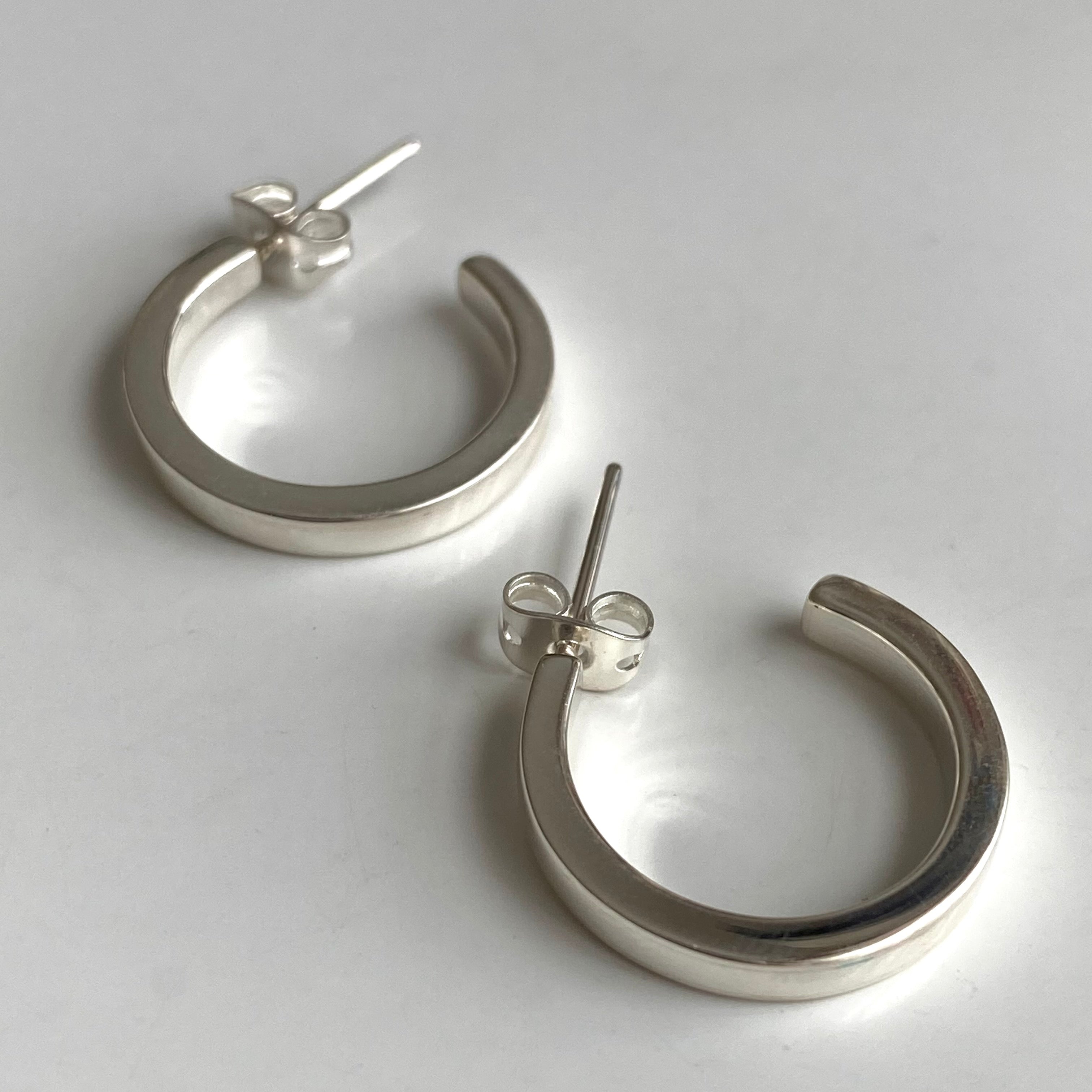 Sterling Silver Hoop Earrings with a Flat Square Edge