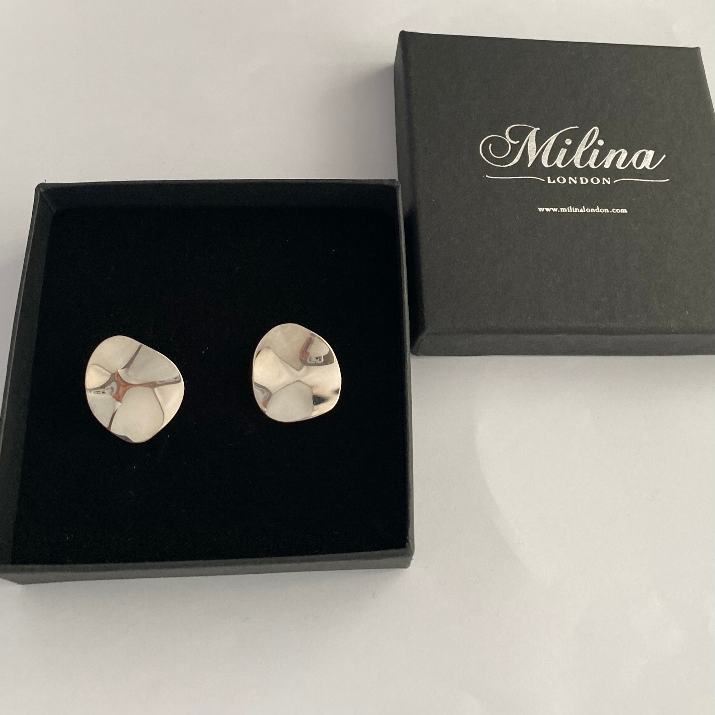 Large Sterling Silver Studs, Organic and Concave in Shape