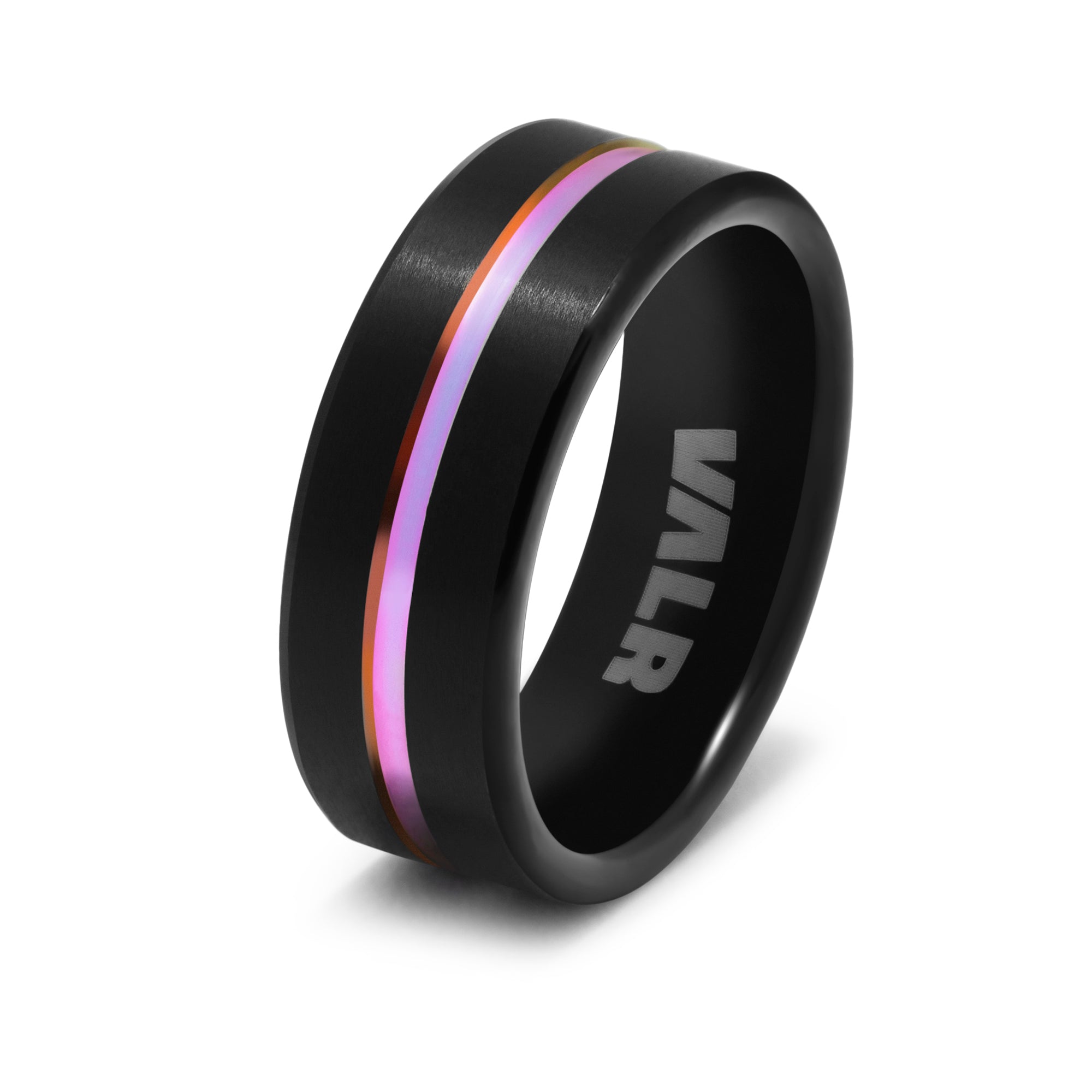 Black Tungsten Ring with a Rainbow Band | The Spectre Ring | Milina London