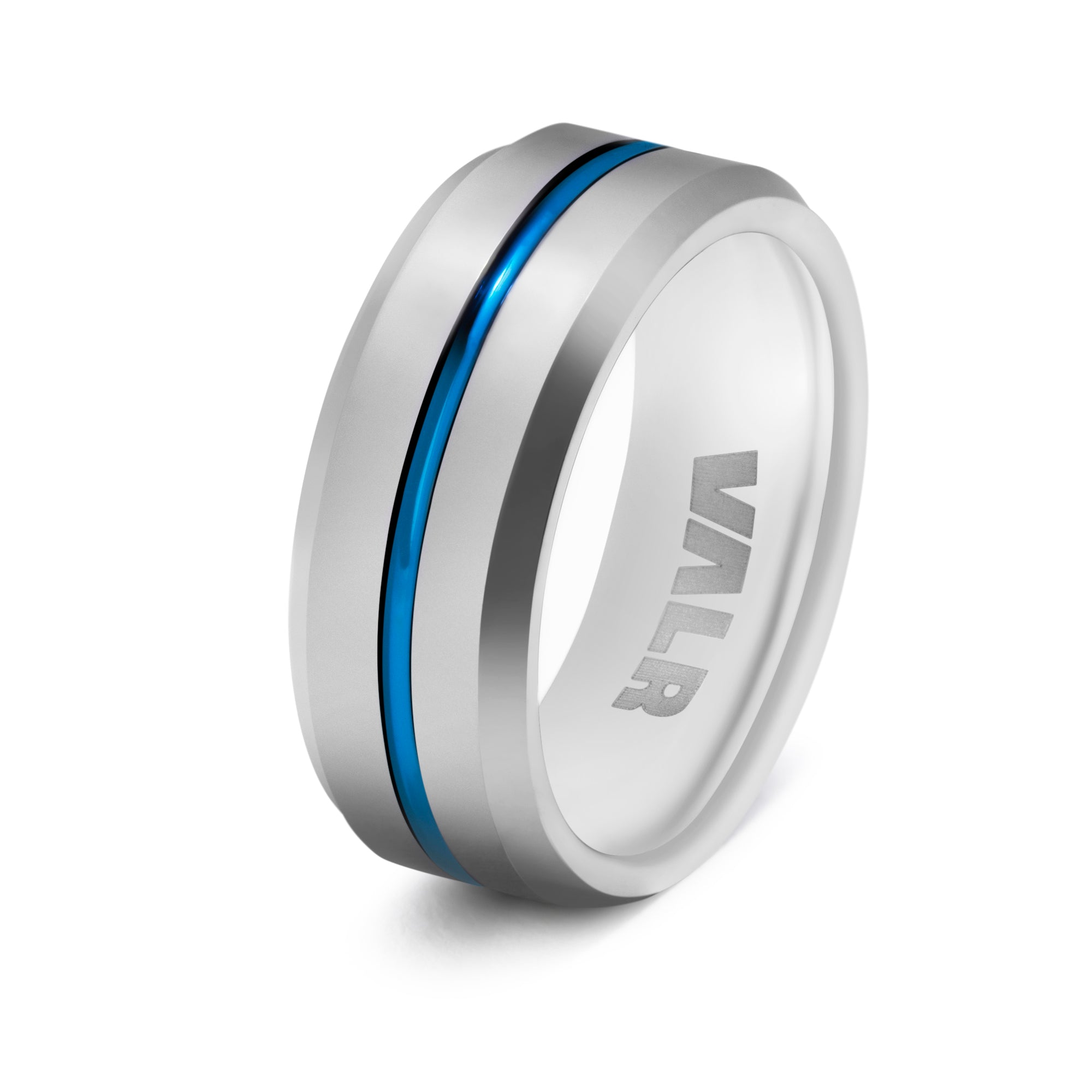 Silver Tungsten Ring with a Blue Band - The Neptune Band