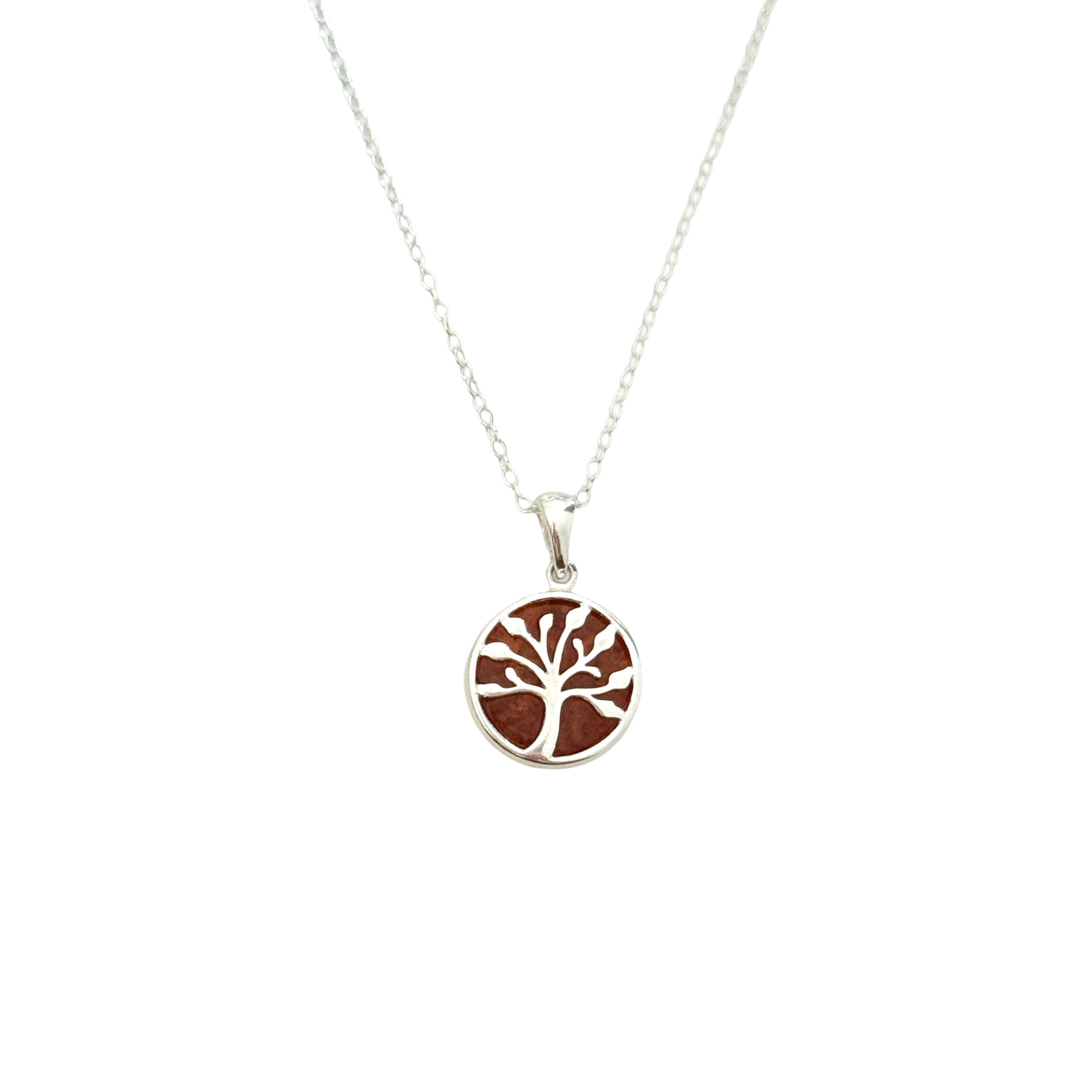 Sterling Silver Tree of Life Pendant Necklace with Encased Genuine Baltic Amber