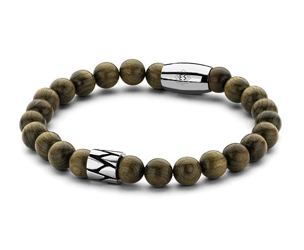 Men's Wooden Bead Bracelet with Stainless Steel Spacers