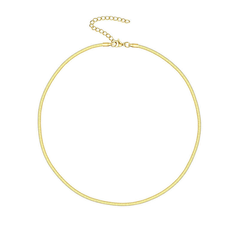 Flat Snake Chain Necklace in 18k Gold Plated Brass - The Anji Necklace