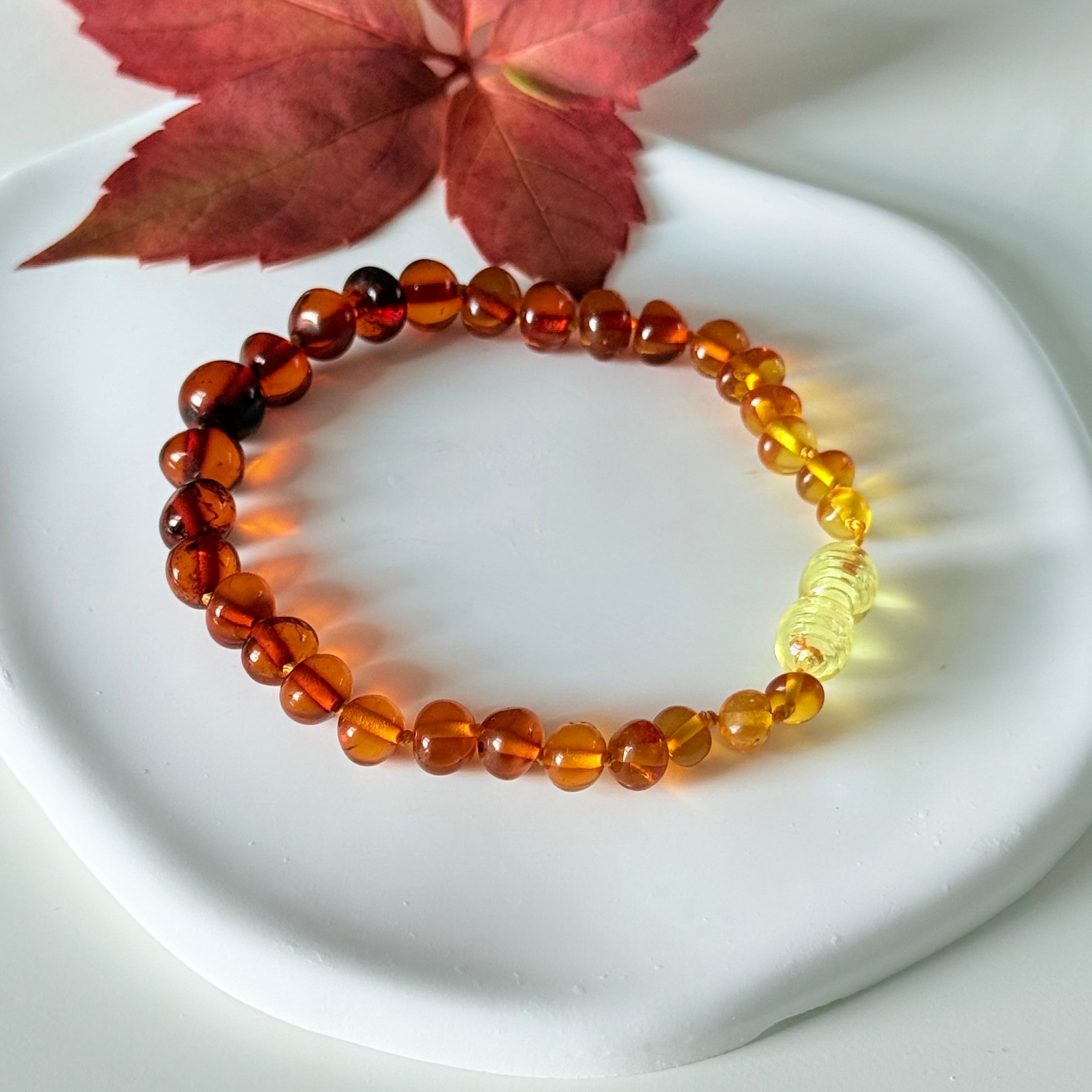 Ombre Baltic Amber Stacking Baroque Bracelet with a secure screw mechanism