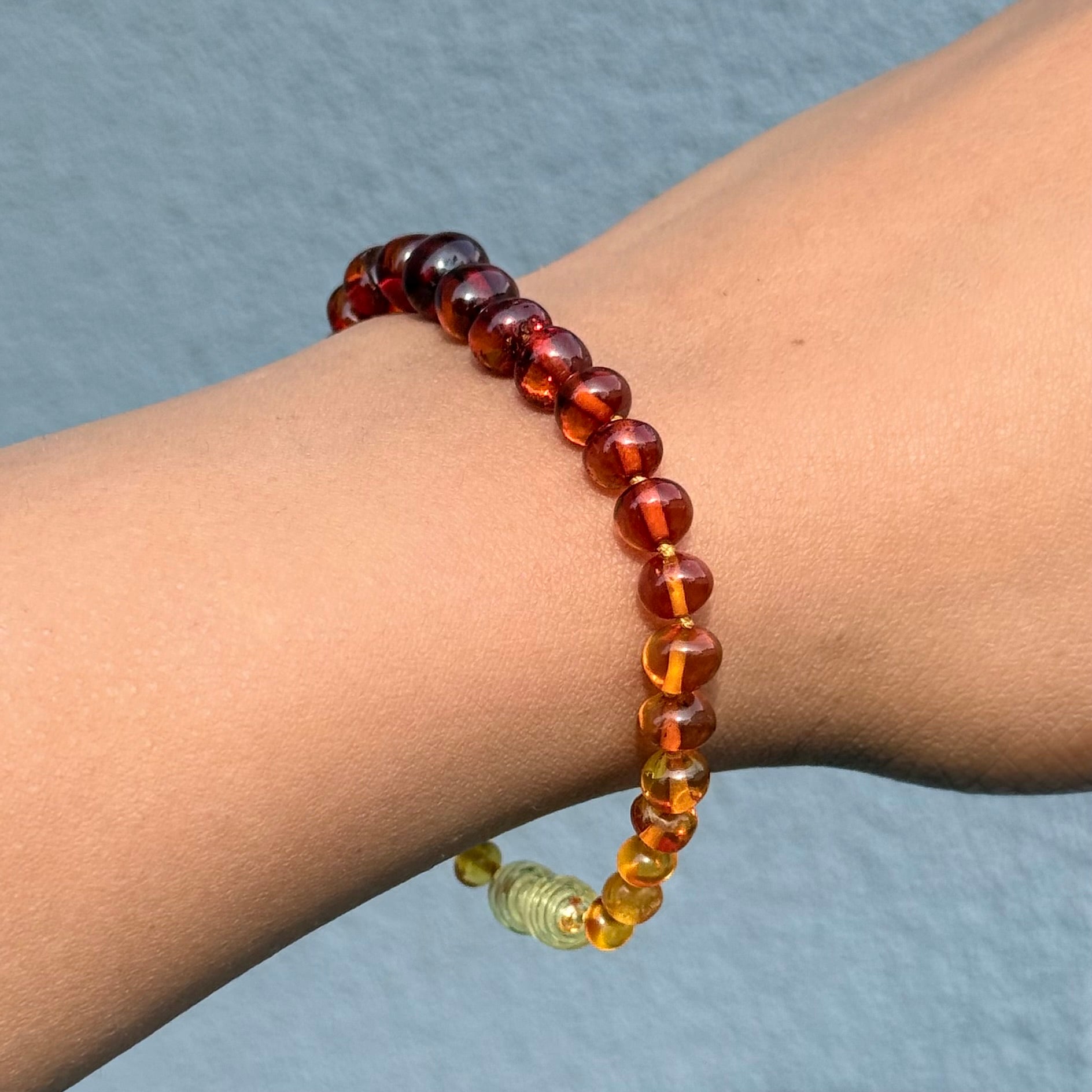 Ombre Baltic Amber Stacking Baroque Bracelet with a secure screw mechanism