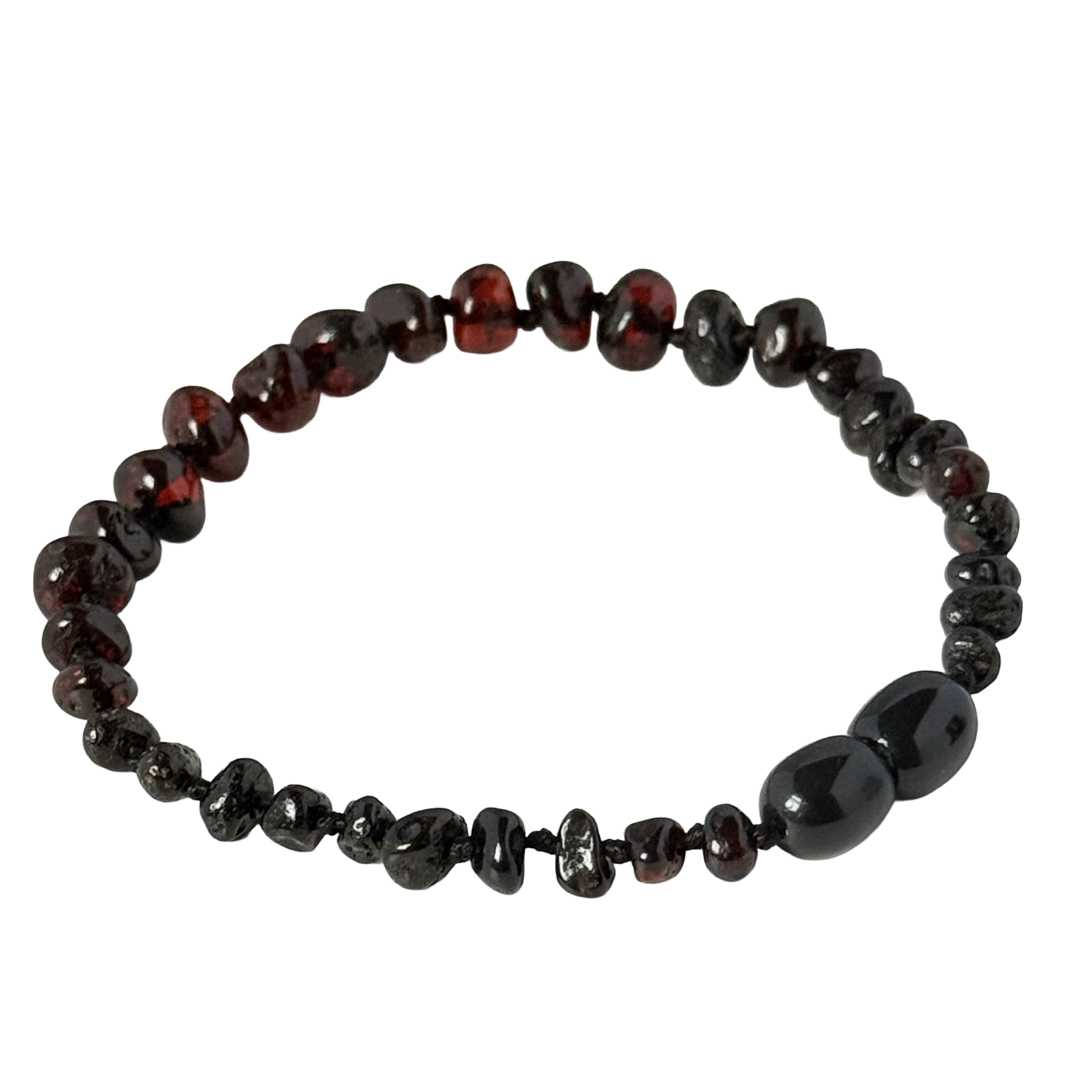 Dark Cherry and Garnet Toned Genuine Baltic Amber Baroque Stacking Bracelet with a secure screw mechanism