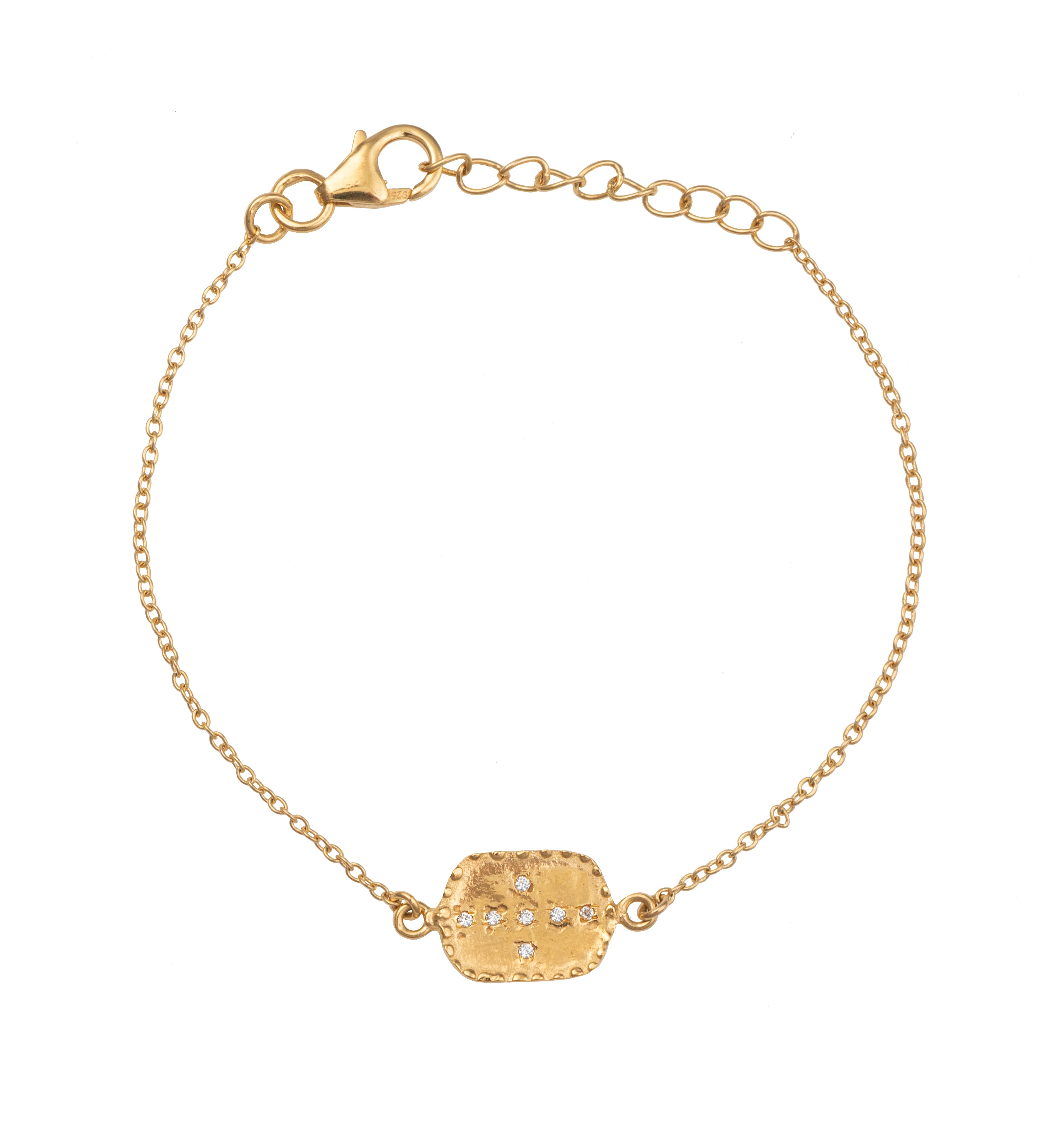 Textured 3micron 18k Gold Plated Sterling Silver Rectangular Disc Bracelet with Cubic Zirconia