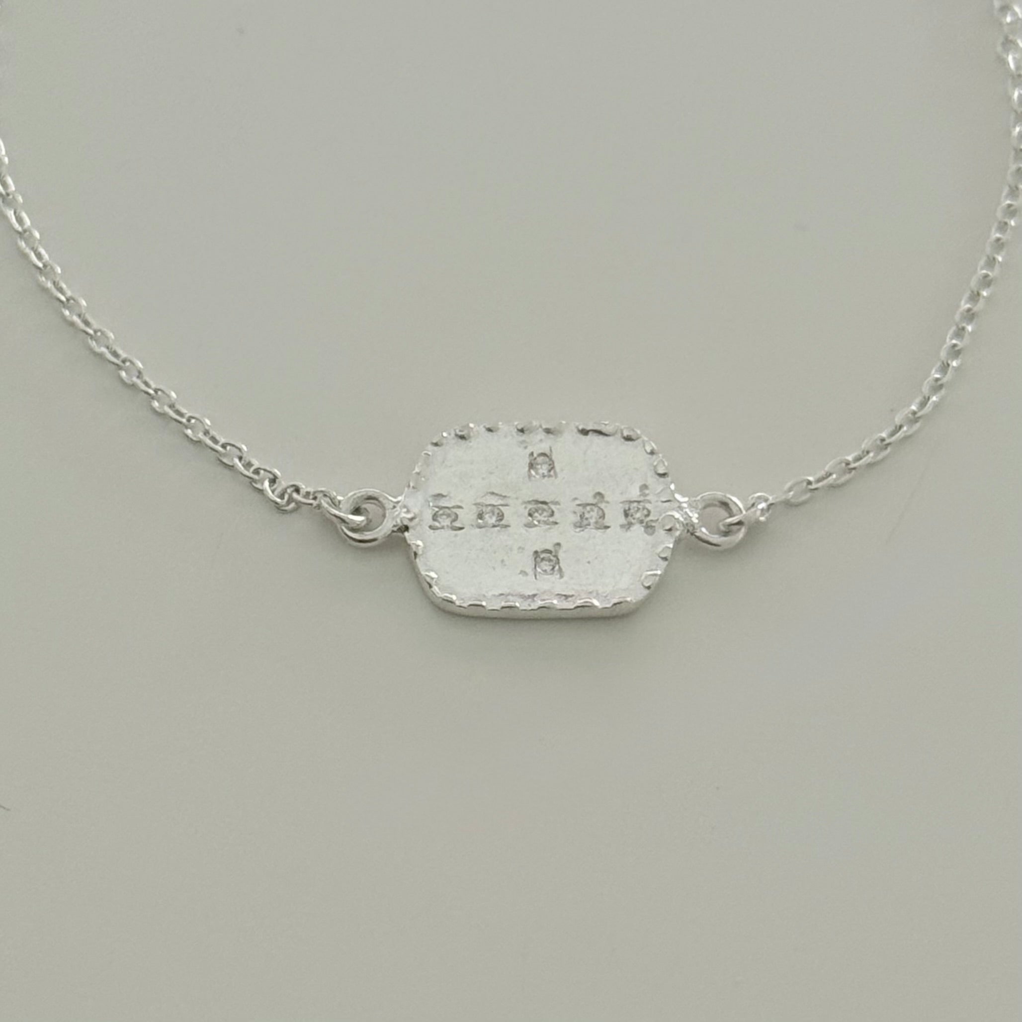 Textured Sterling Silver Rectangular Disc Bracelet with Cubic Zirconia