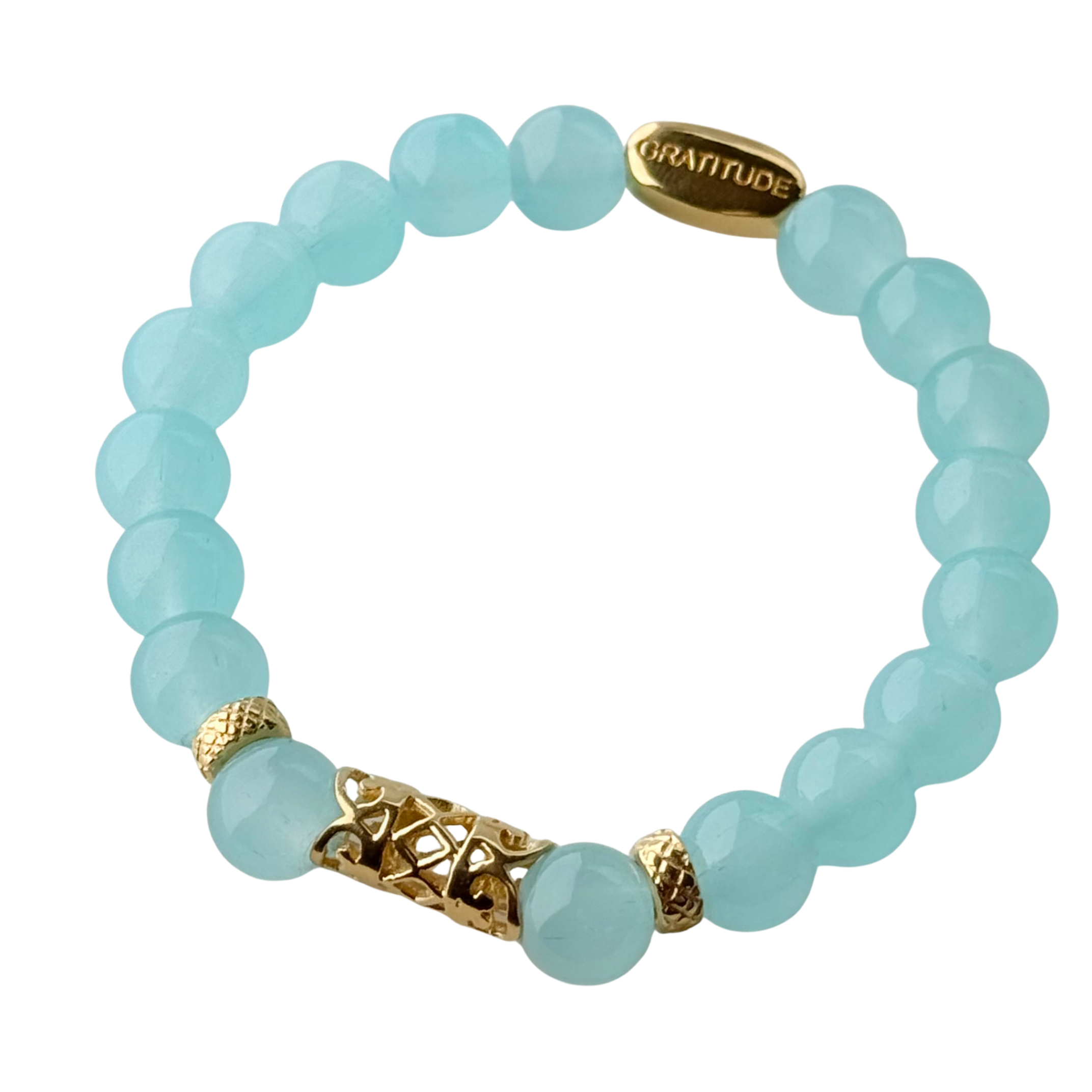 Aqua Chalcedony and Gold Plated Sterling Silver Beaded Bracelet