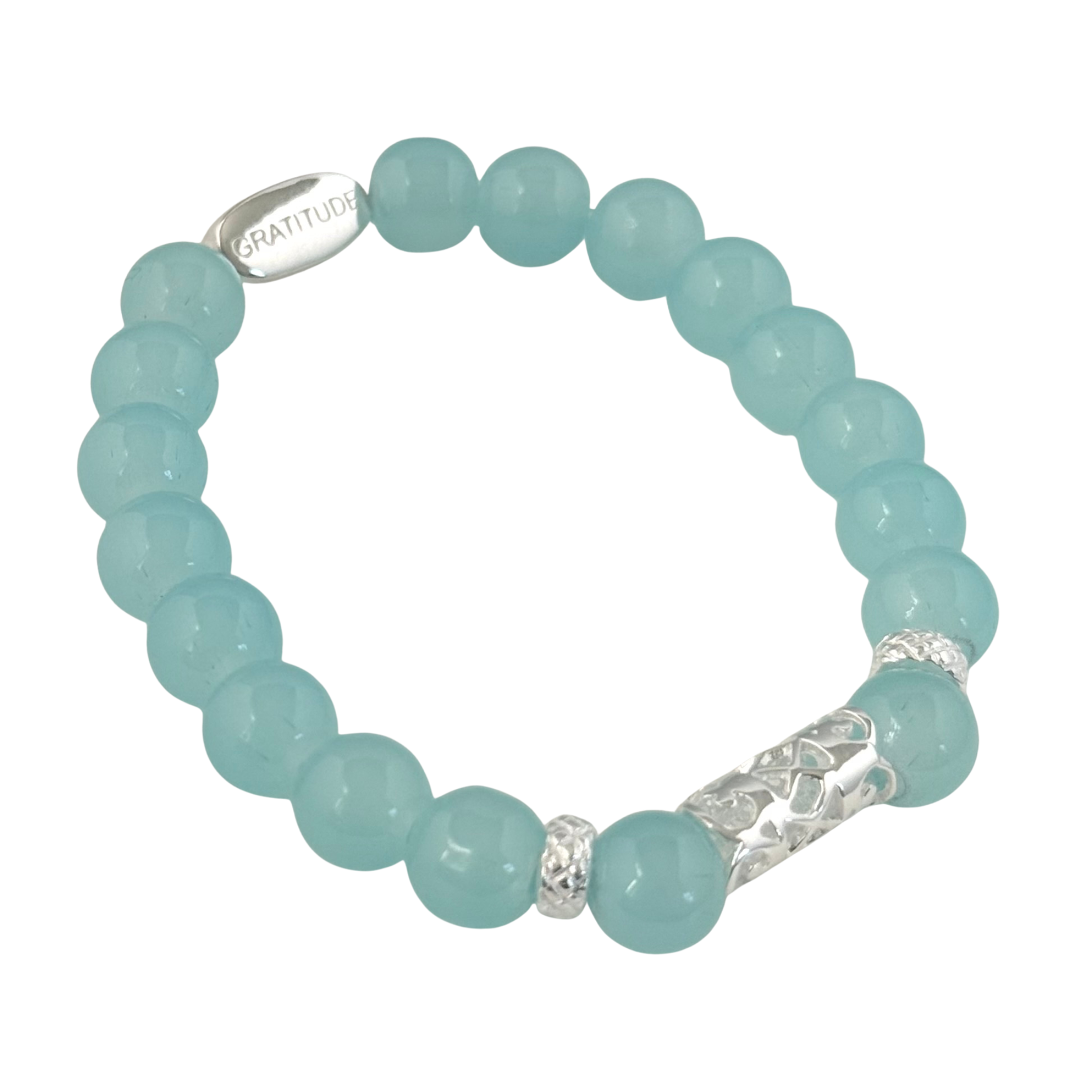 Aqua Chalcedony and Sterling Silver Beaded Bracelet