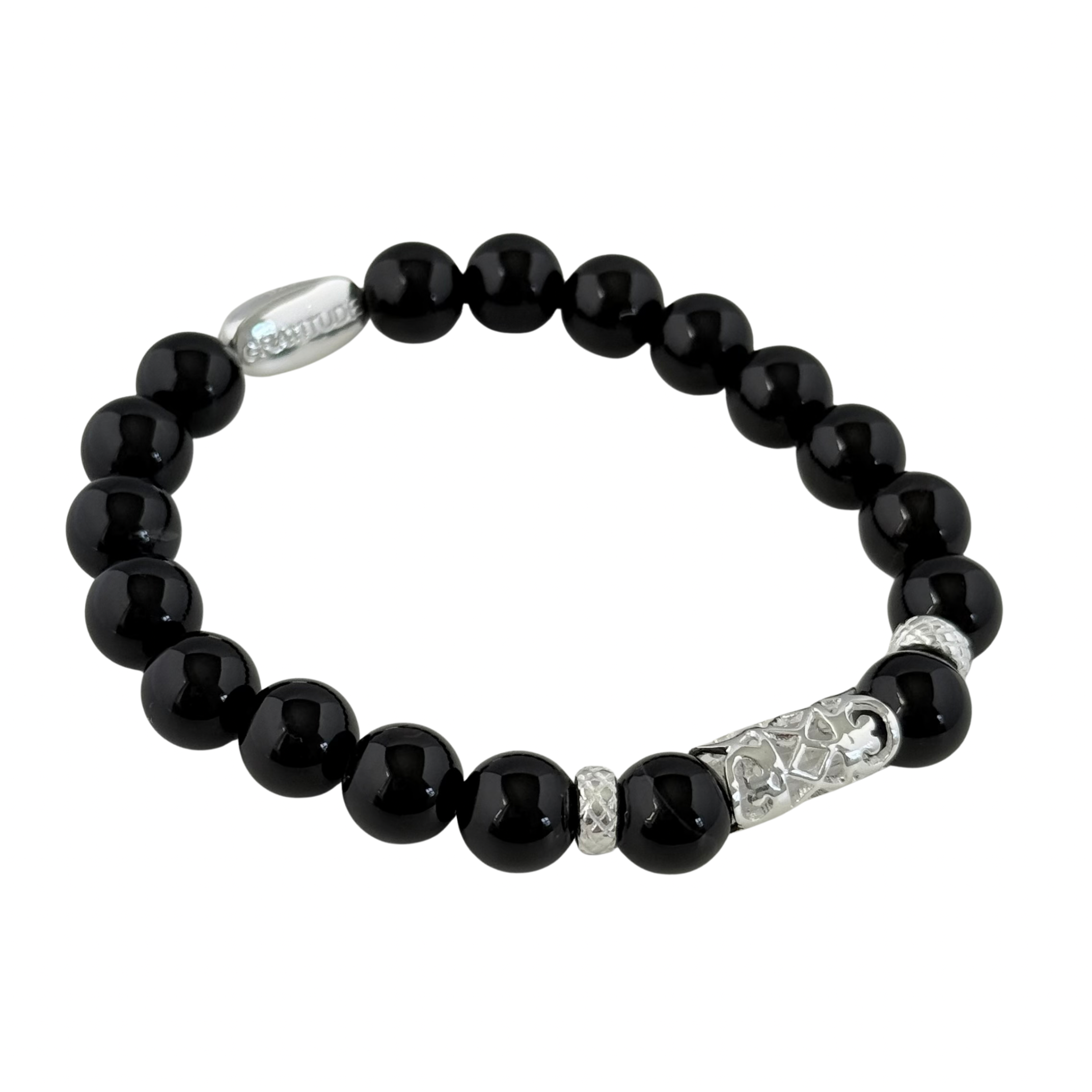 Black Onyx and Sterling Silver Beaded Bracelet