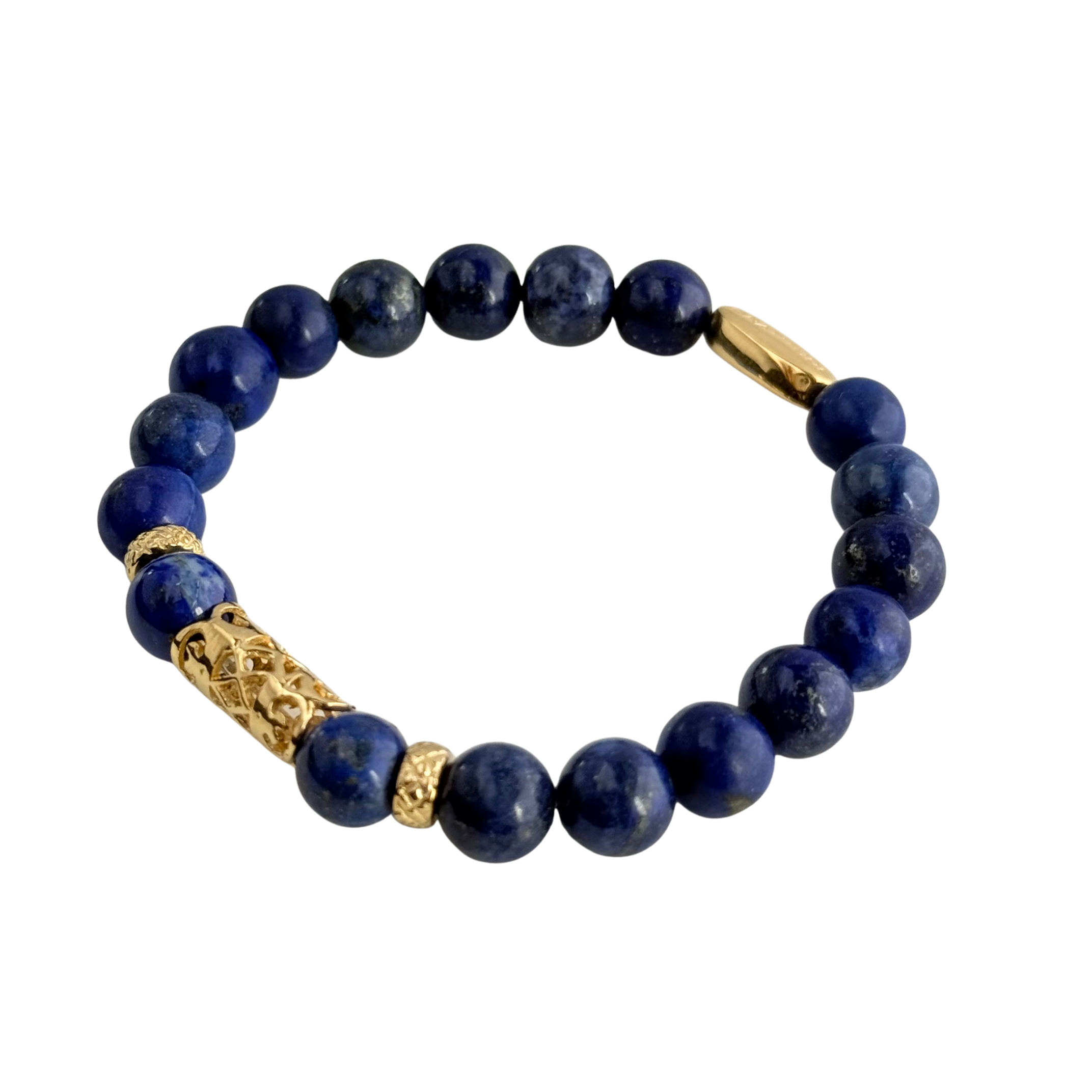Lapis Lazuli and Gold Plated Sterling Silver Beaded Bracelet