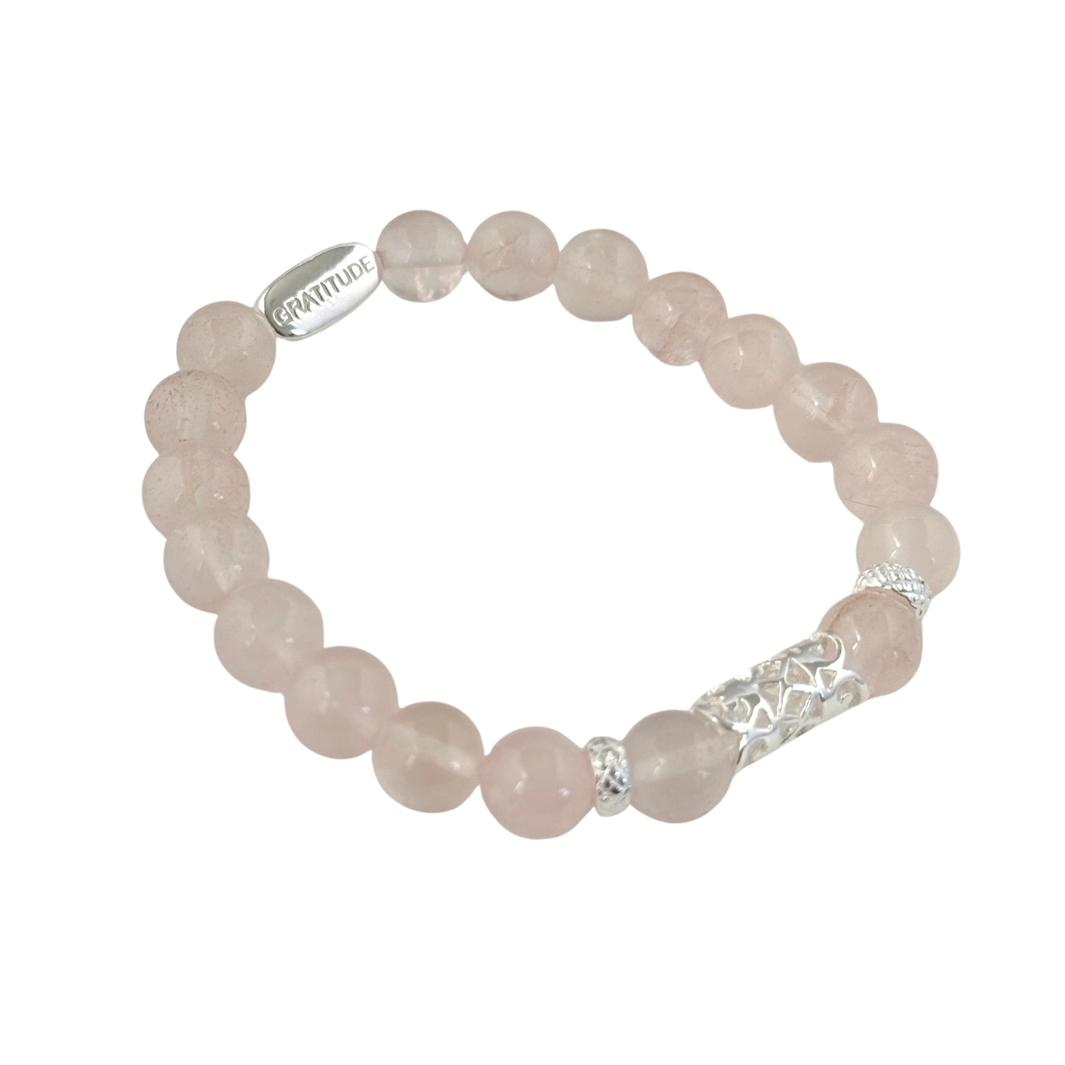 Rose Quartz and Sterling Silver Beaded Bracelet