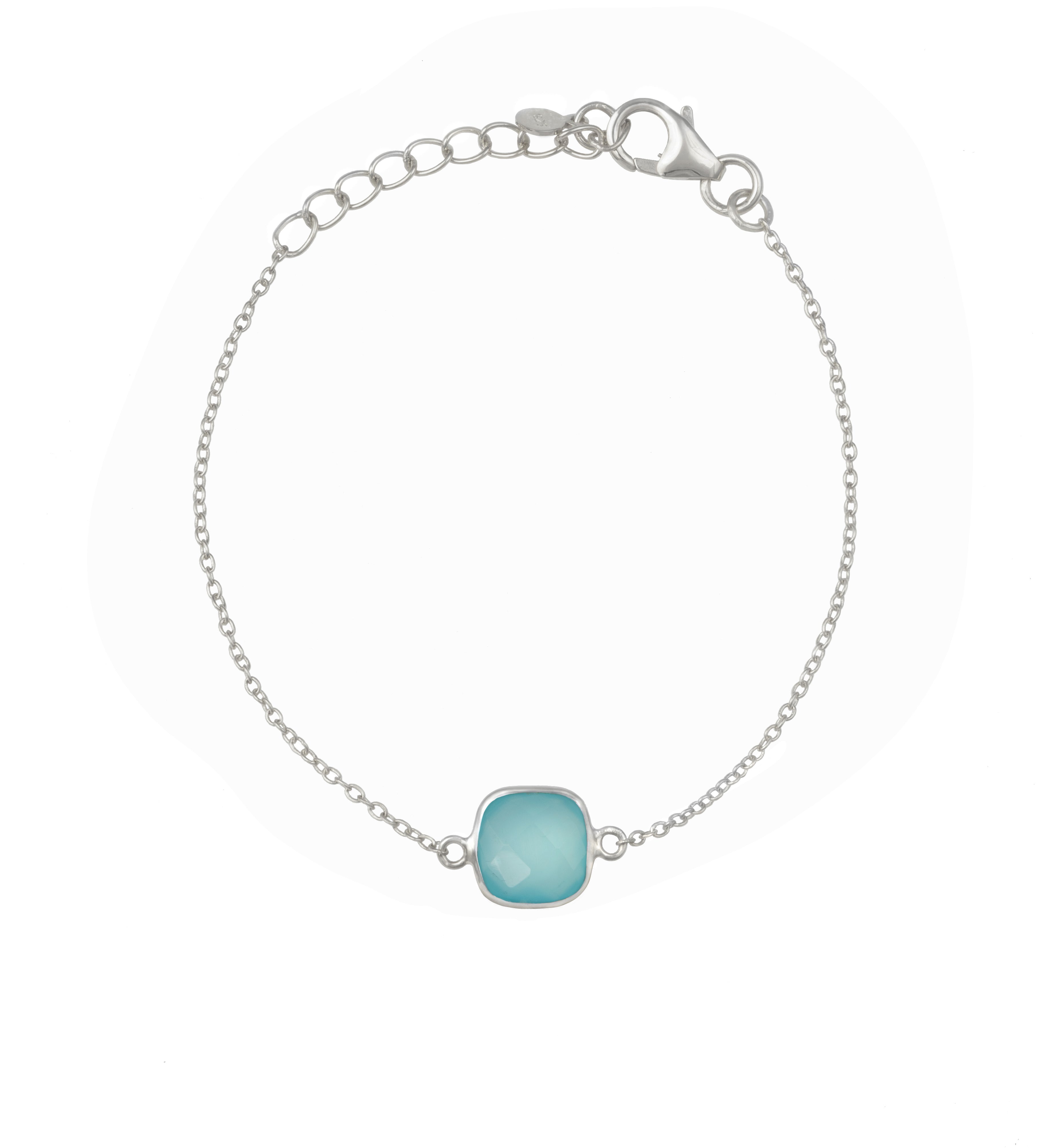 Minimal Adjustable Bracelet in Sterling Silver with a Square-Shaped Aqua Chalcedony Gemstone