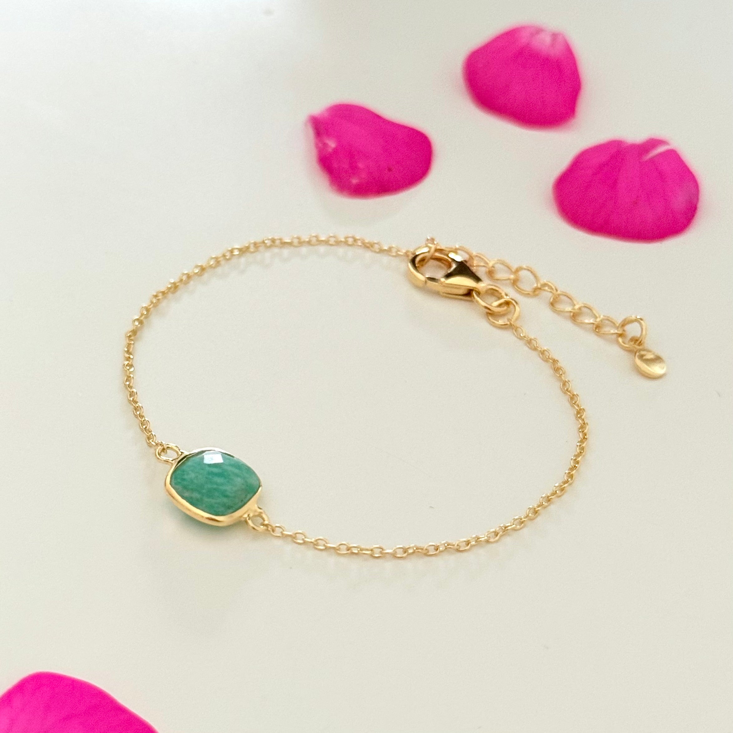 Minimal Adjustable Bracelet in 3 micron 18k Gold Plated Sterling Silver with a Squared Shaped Amazonite Gemstone