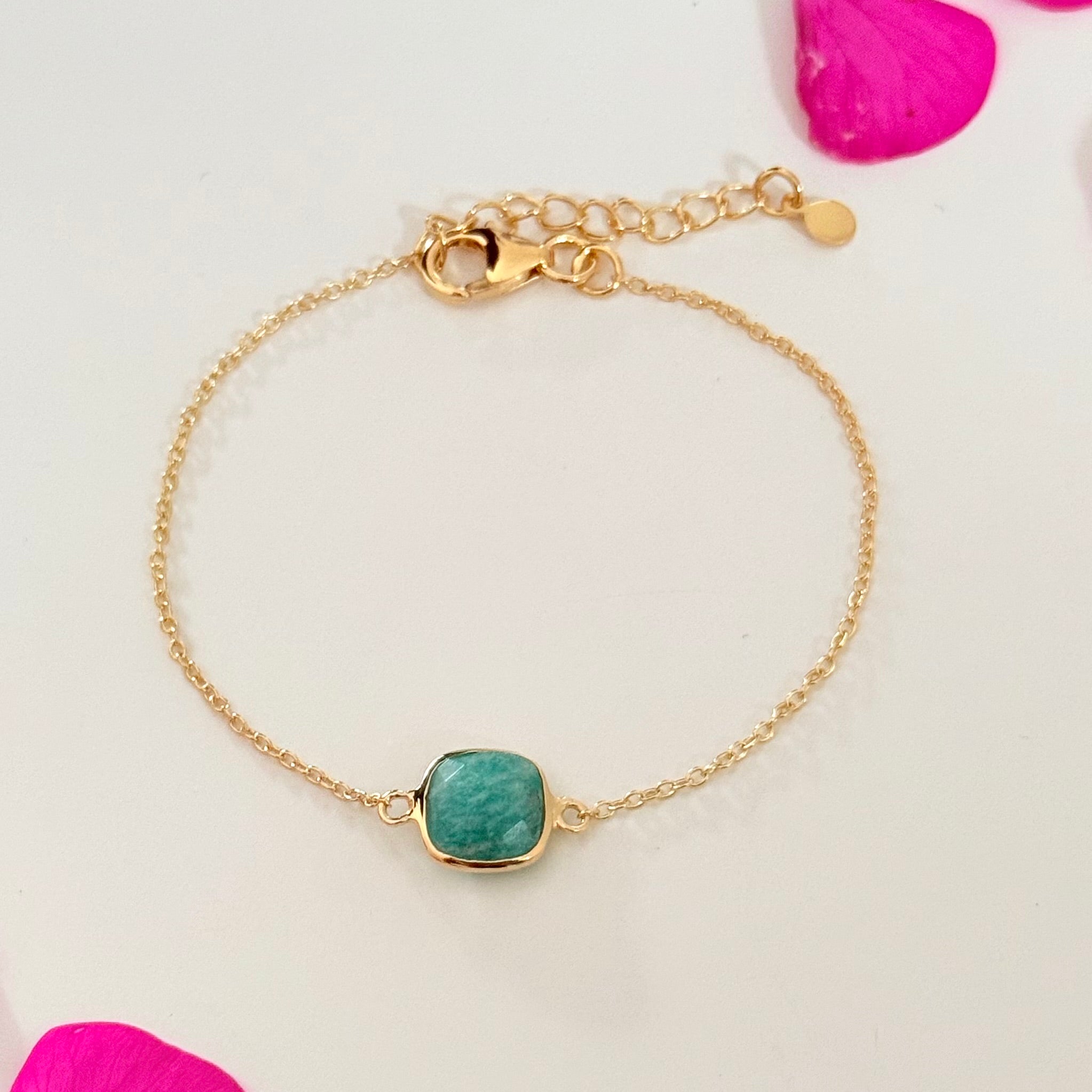 Minimal Adjustable Bracelet in 3 micron 18k Gold Plated Sterling Silver with a Squared Shaped Amazonite Gemstone
