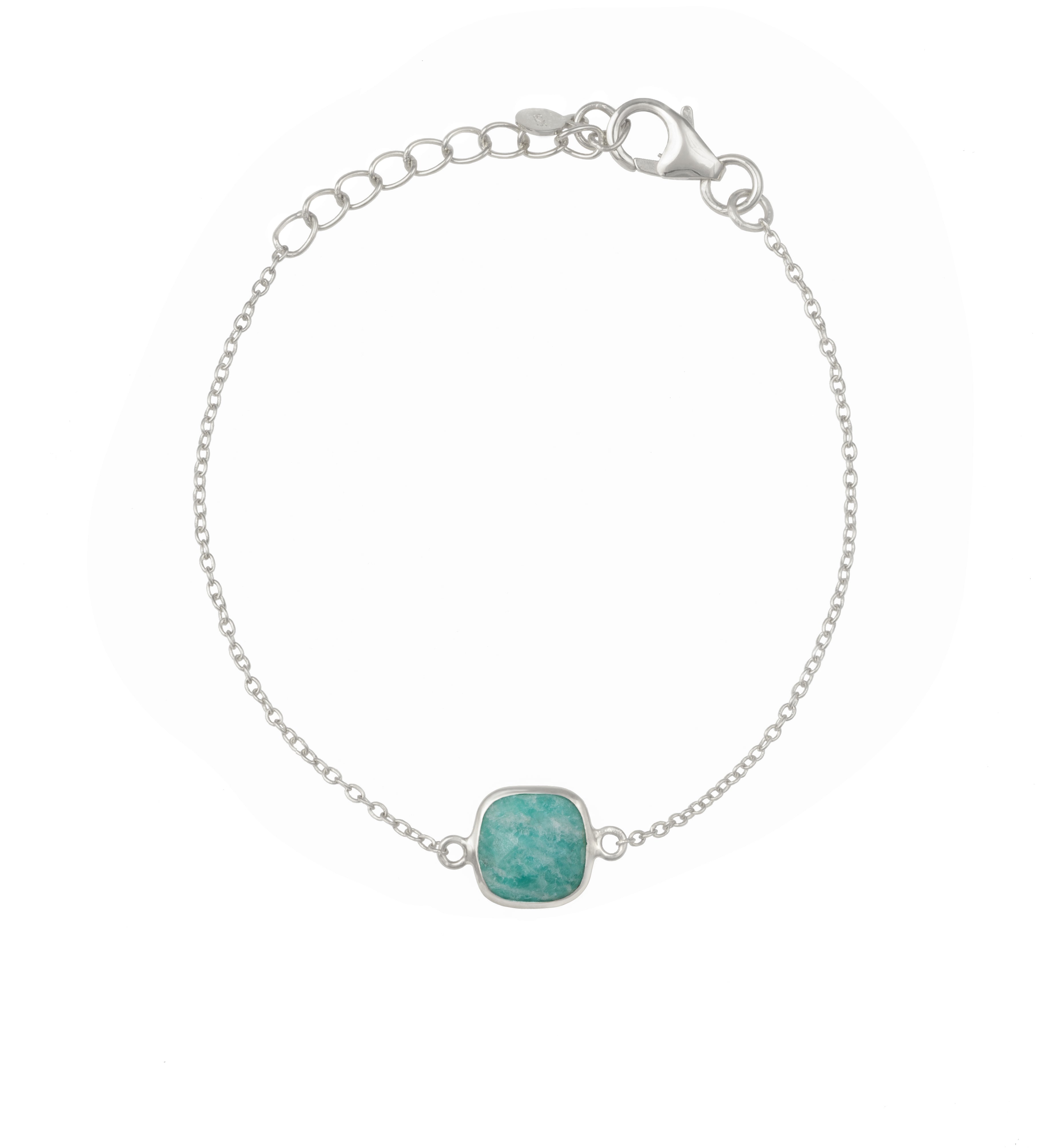 Minimal Adjustable Bracelet in Sterling Silver with a Square-Shaped Amazonite Gemstone