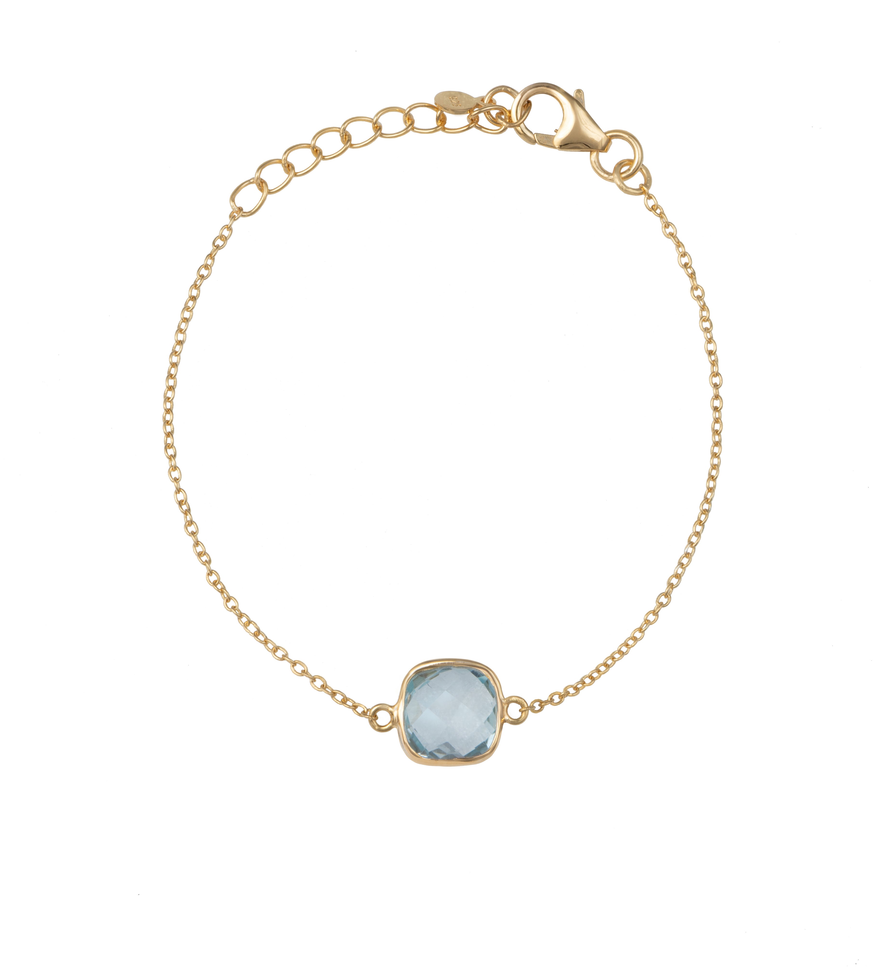 Minimal Adjustable Bracelet in 3 micron 18k Gold Plated Sterling Silver with a Squared Shaped Blue Topaz Gemstone