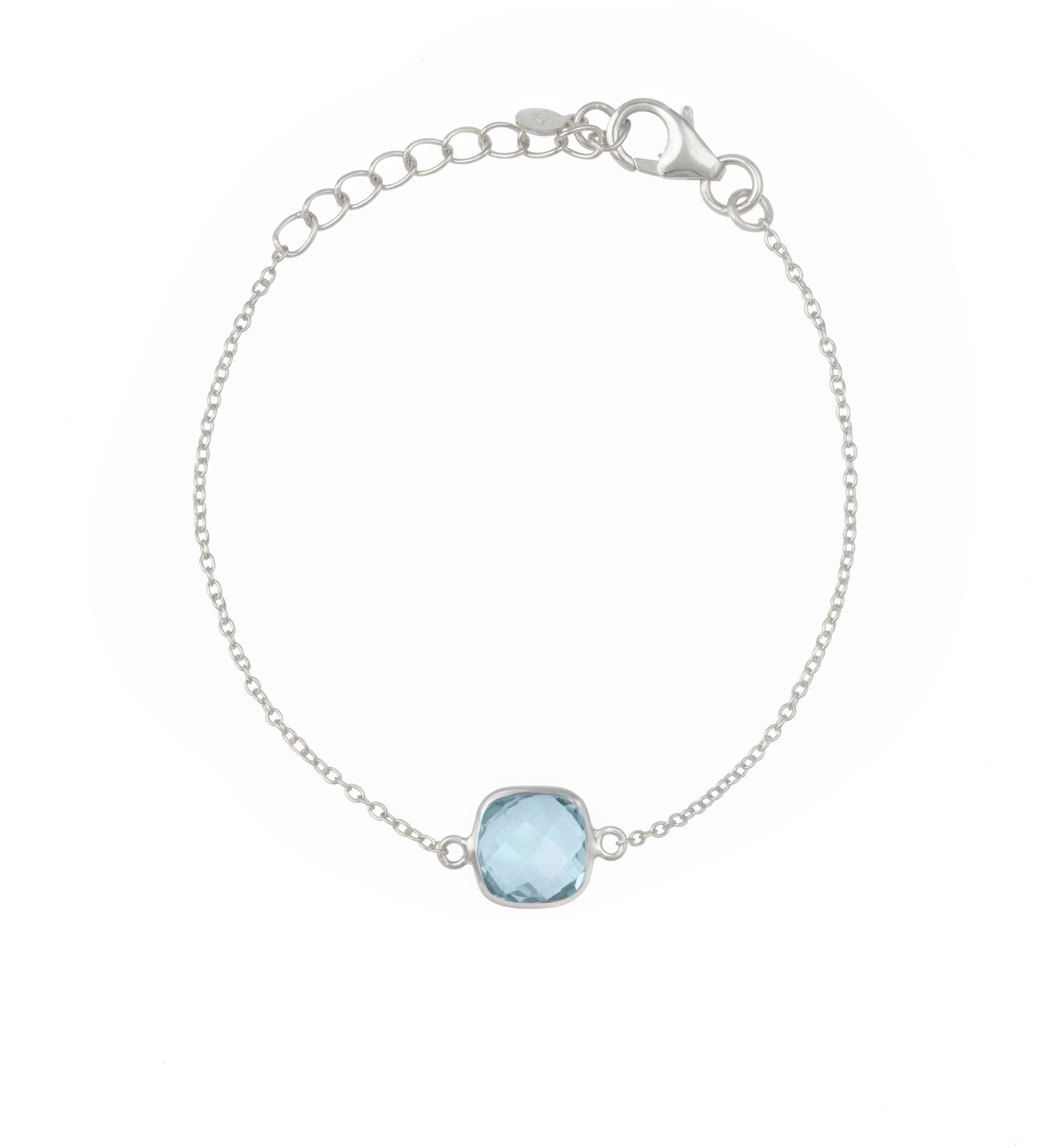 Minimal Adjustable Bracelet in Sterling Silver with a Square-Shaped Blue Topaz Gemstone
