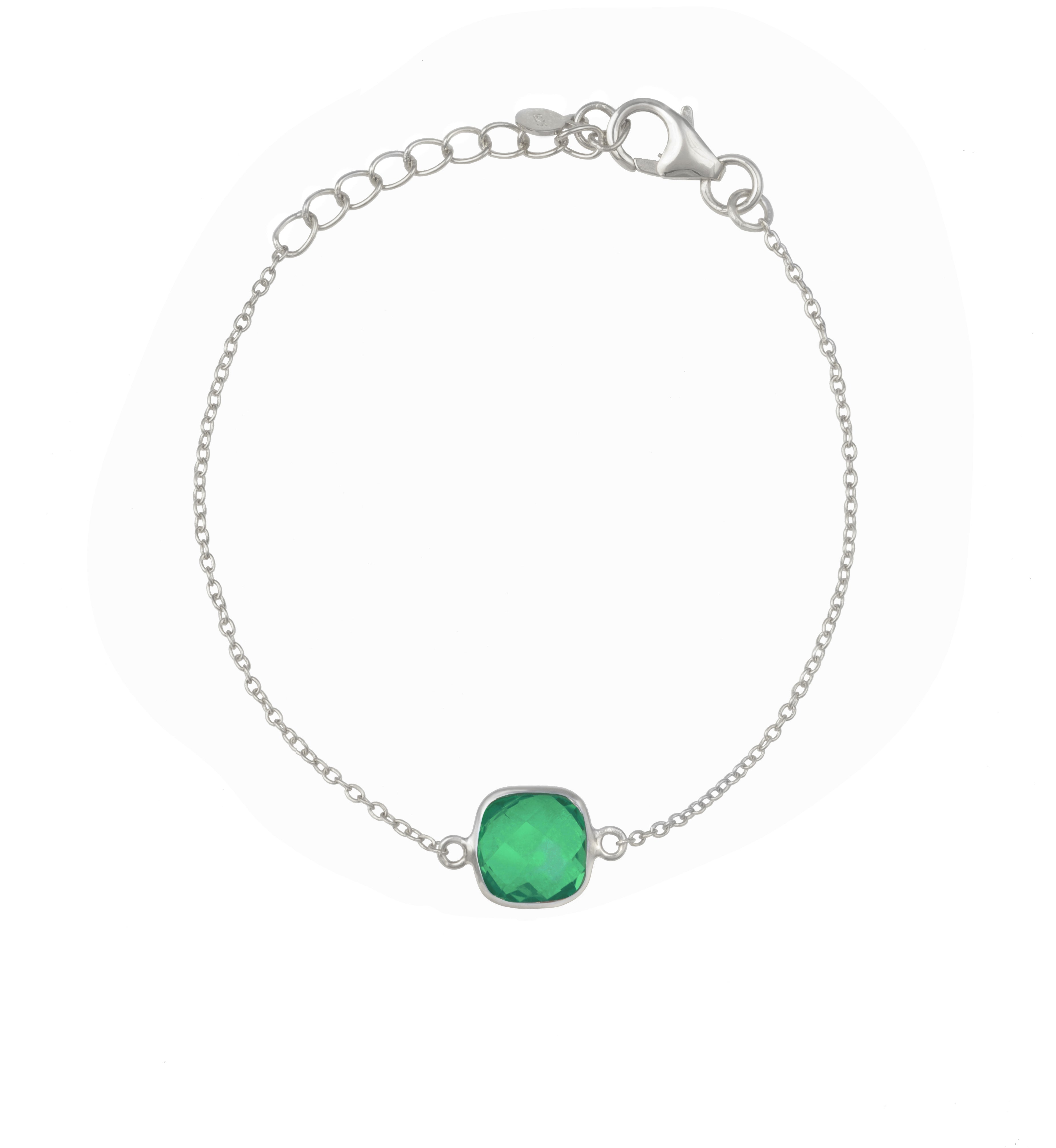 Minimal Adjustable Bracelet in Sterling Silver with a Square-Shaped Green Onyx Gemstone