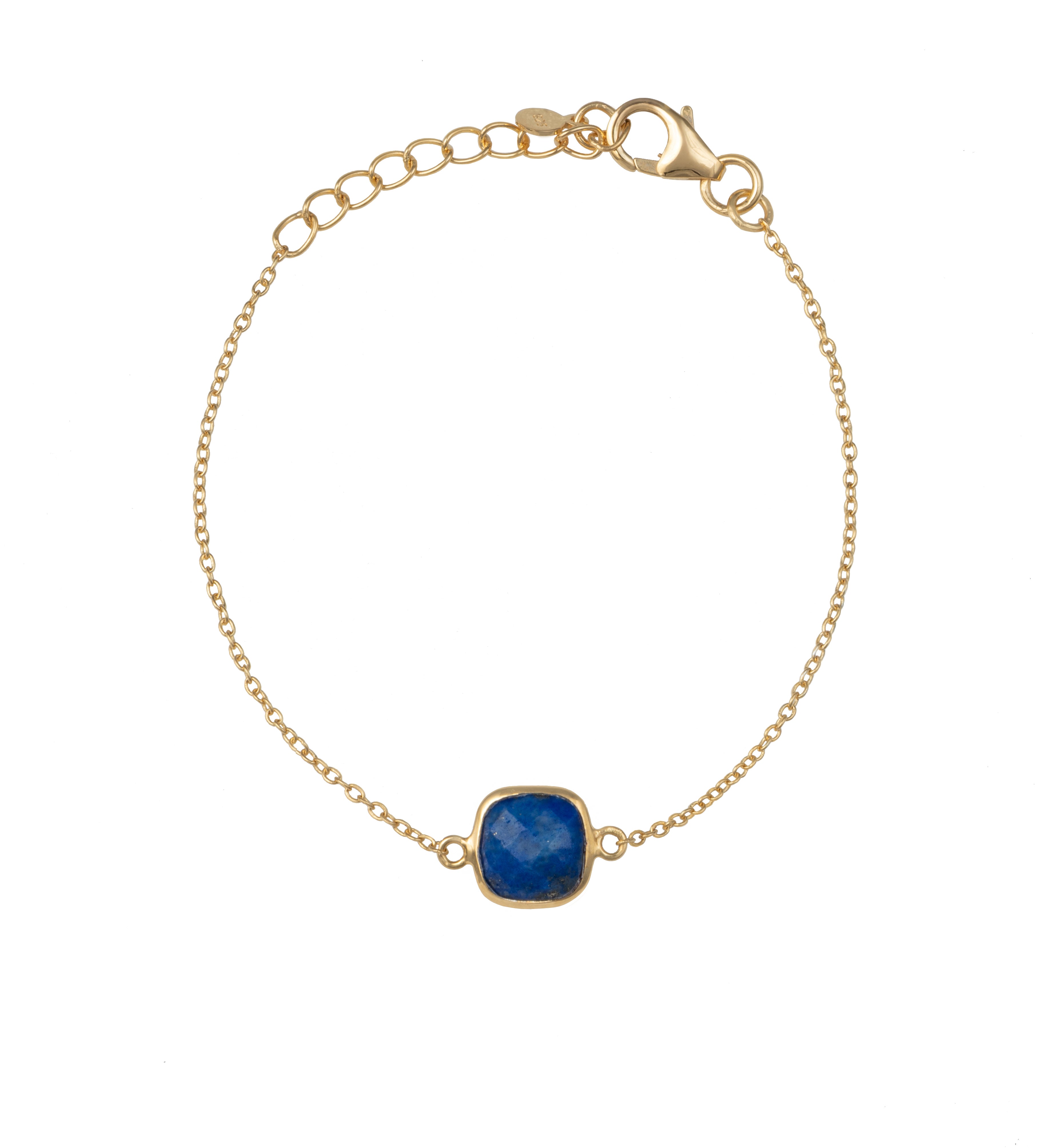 Minimal Adjustable Bracelet in 3 micron 18k Gold Plated Sterling Silver with a Squared Shaped Lapis Lazuli Gemstone