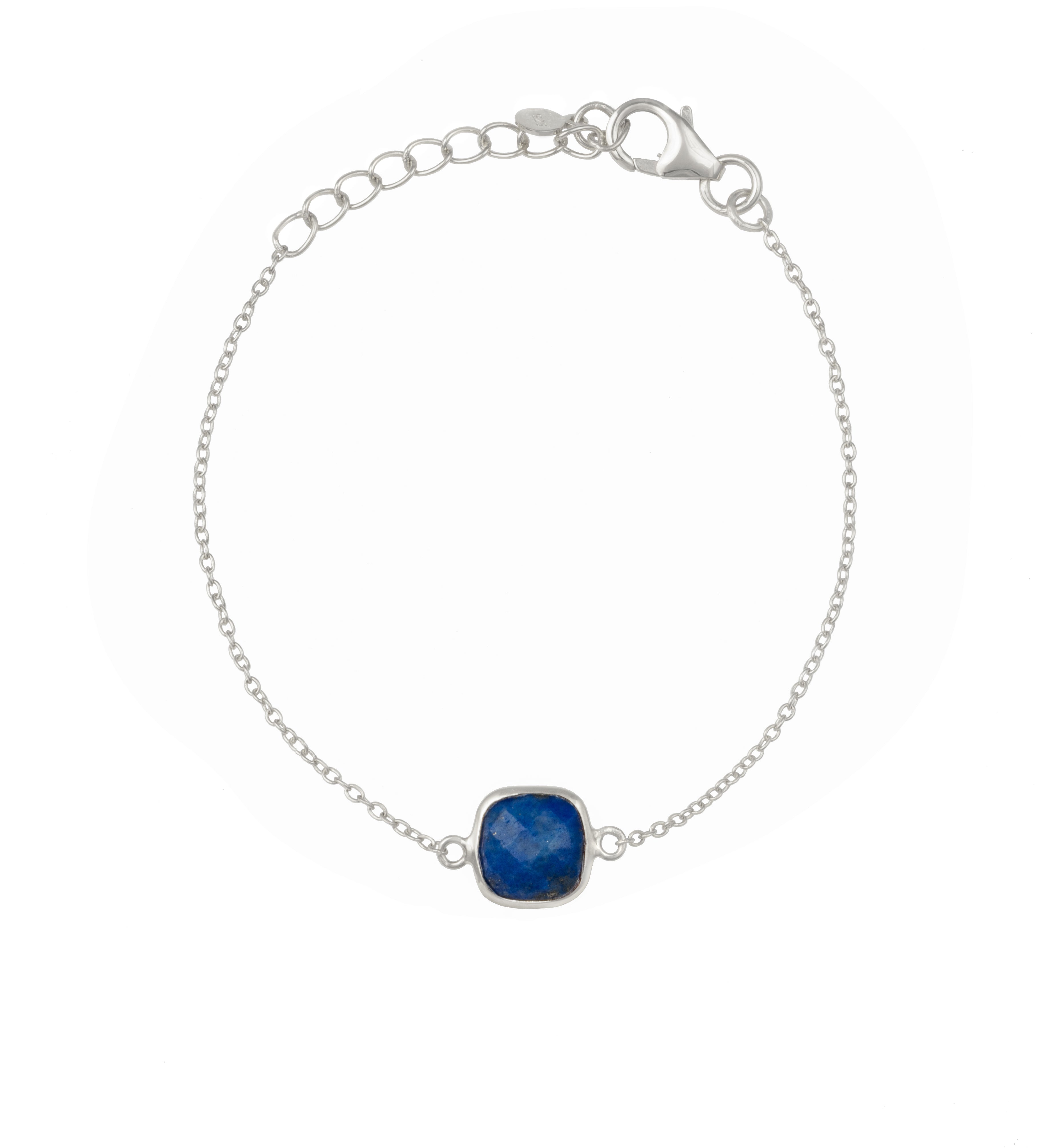 Minimal Adjustable Bracelet in Sterling Silver with a Square-Shaped Lapis Lazuli Gemstone