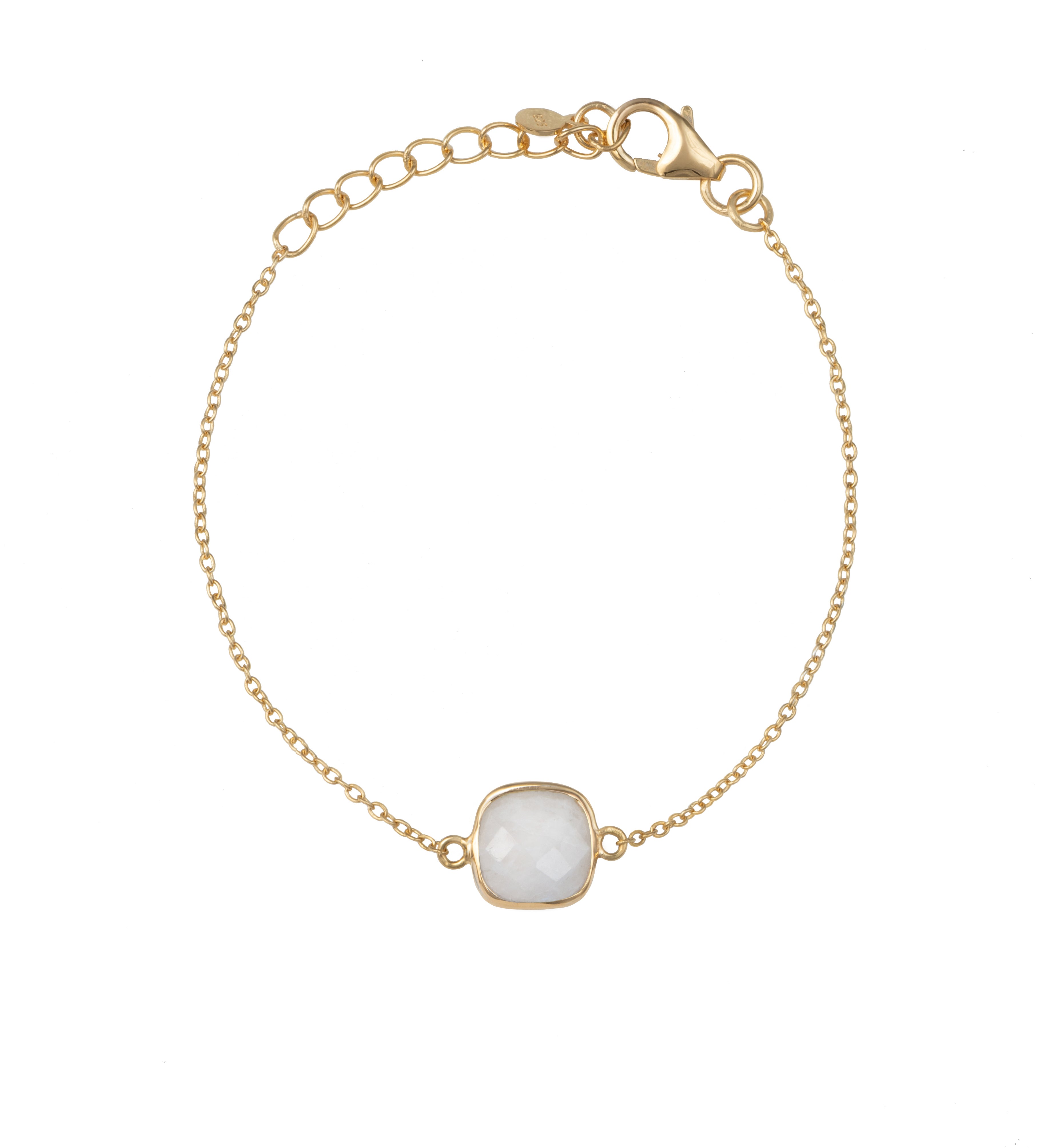 Minimal Adjustable Bracelet in 3 micron 18k Gold Plated Sterling Silver with a Squared Shaped Moonstone Gemstone