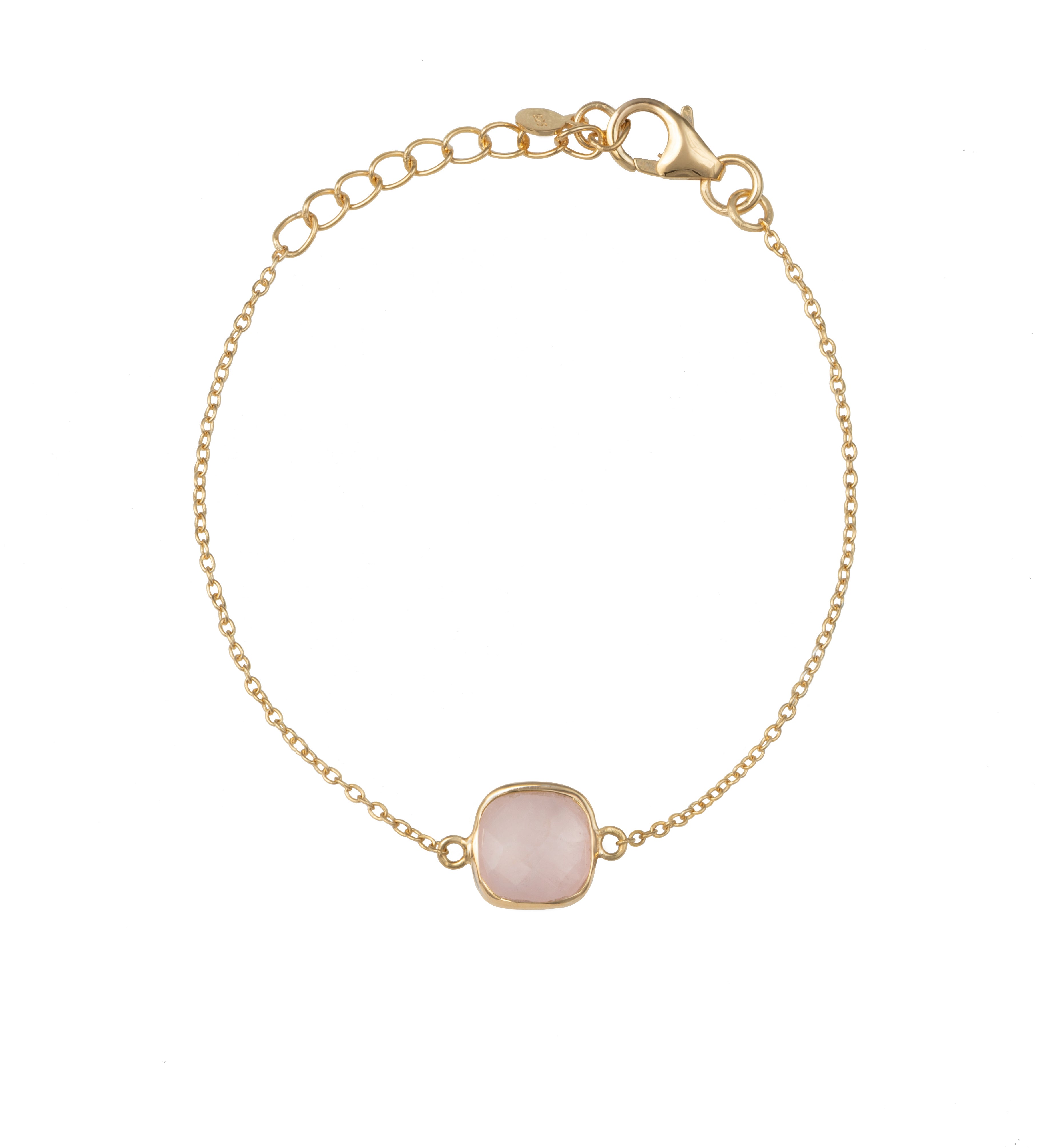 Minimal Adjustable Bracelet in 3 micron 18k Gold Plated Sterling Silver with a Squared Shaped Rose Quartz Gemstone