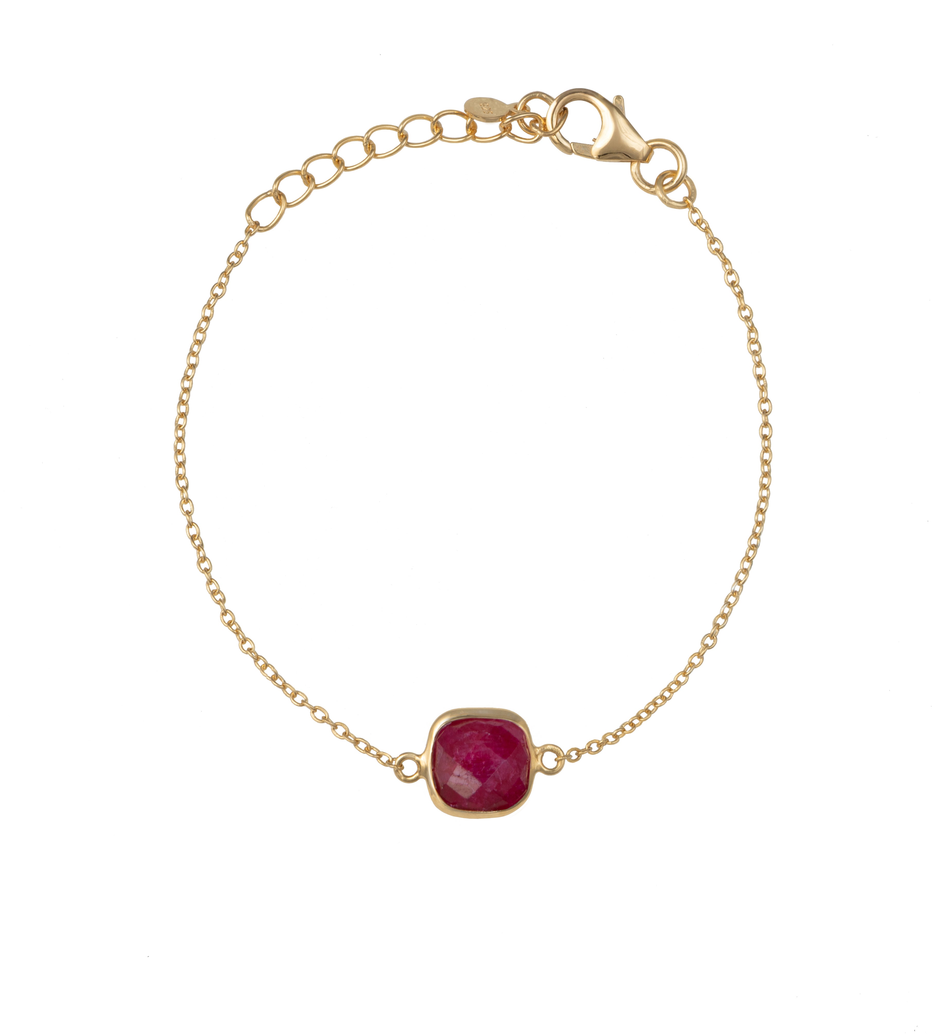Minimal Adjustable Bracelet in 3 micron 18k Gold Plated Sterling Silver with a Squared Shaped Ruby Quartz Gemstone