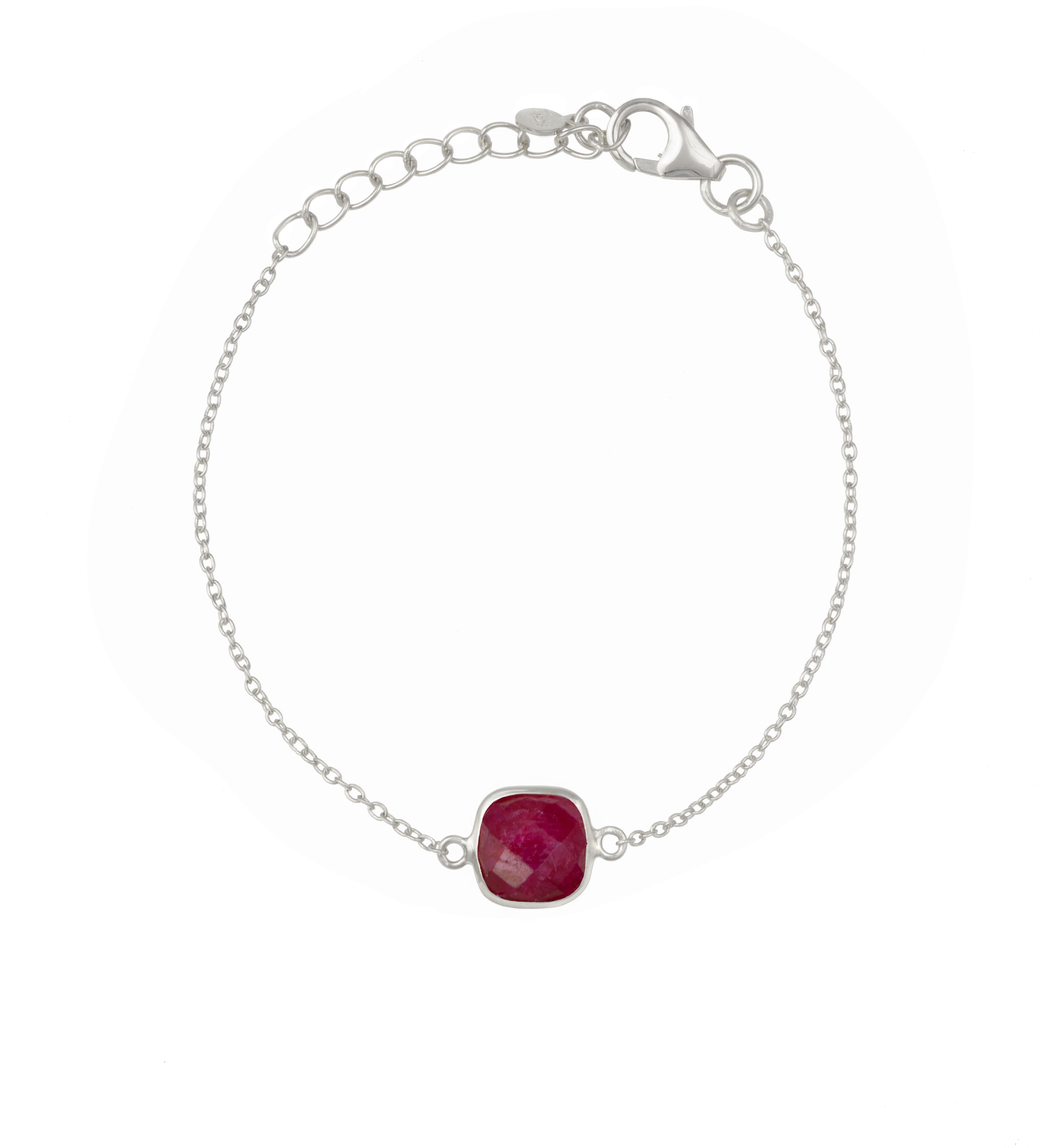 Minimal Adjustable Bracelet in Sterling Silver with a Square-Shaped Ruby Quartz Gemstone