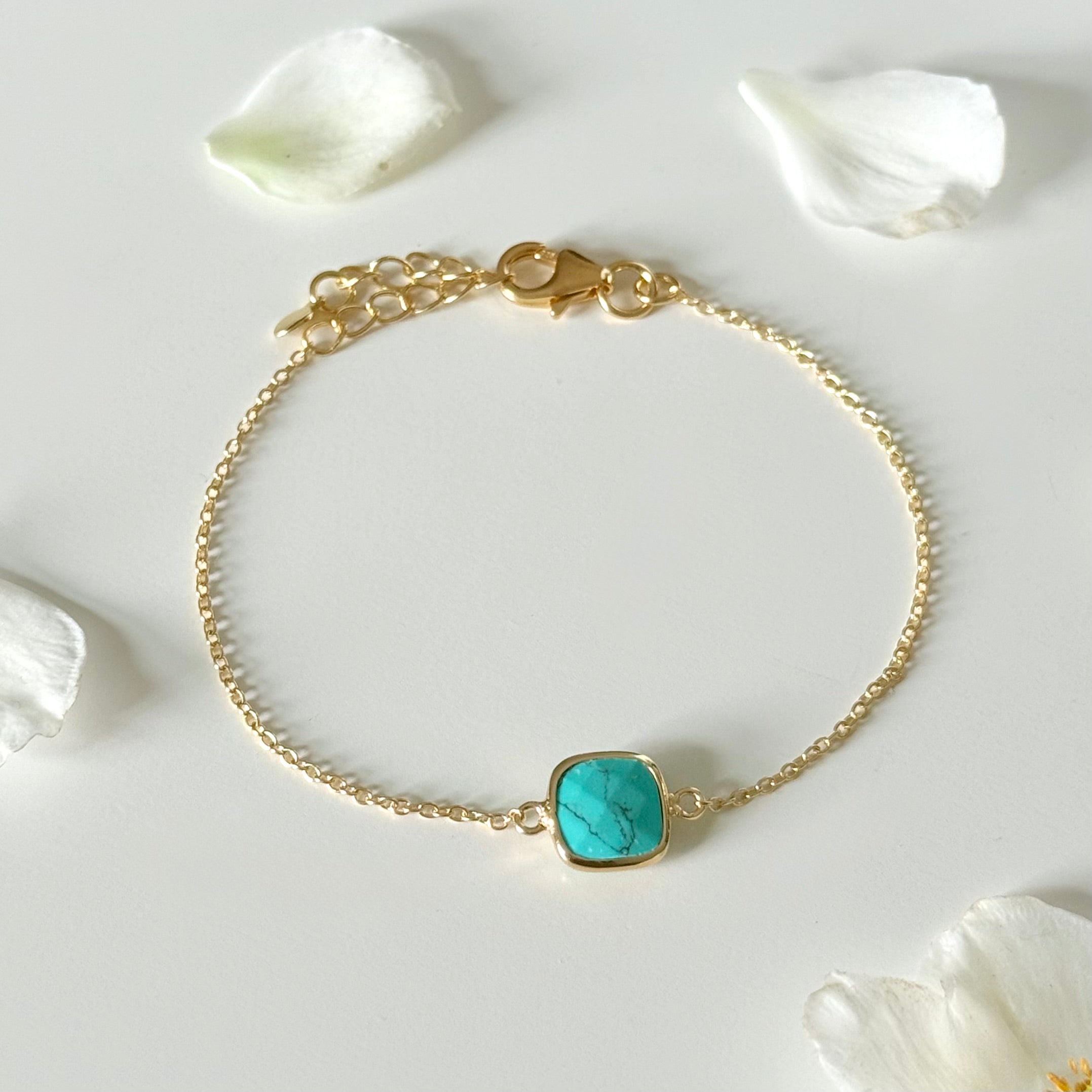 Minimal Adjustable Bracelet in 3 micron 18k Gold Plated Sterling Silver with a Squared Shaped Turquoise Gemstone
