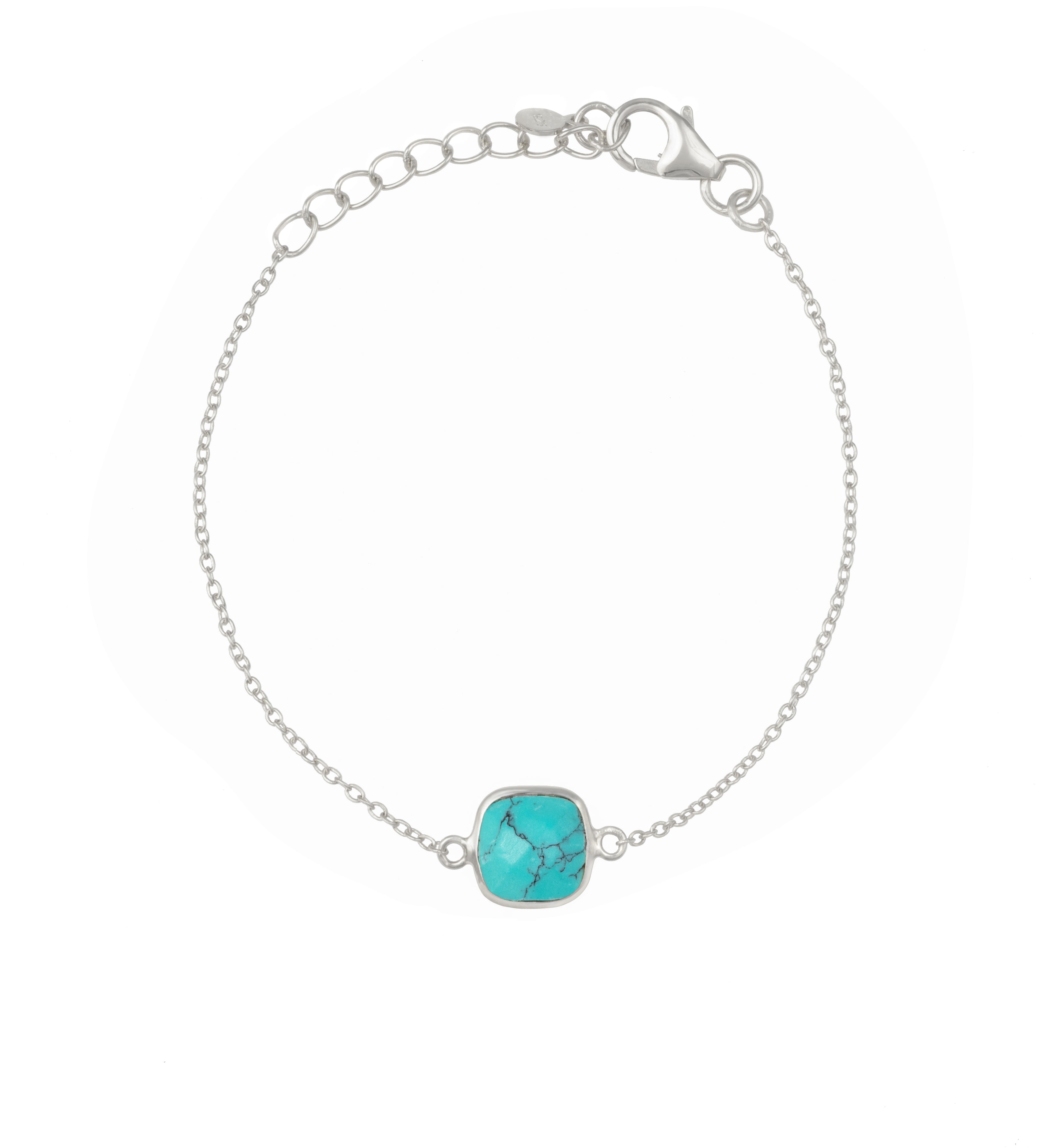 Minimal Adjustable Bracelet in Sterling Silver with a Square-Shaped Turquoise Gemstone