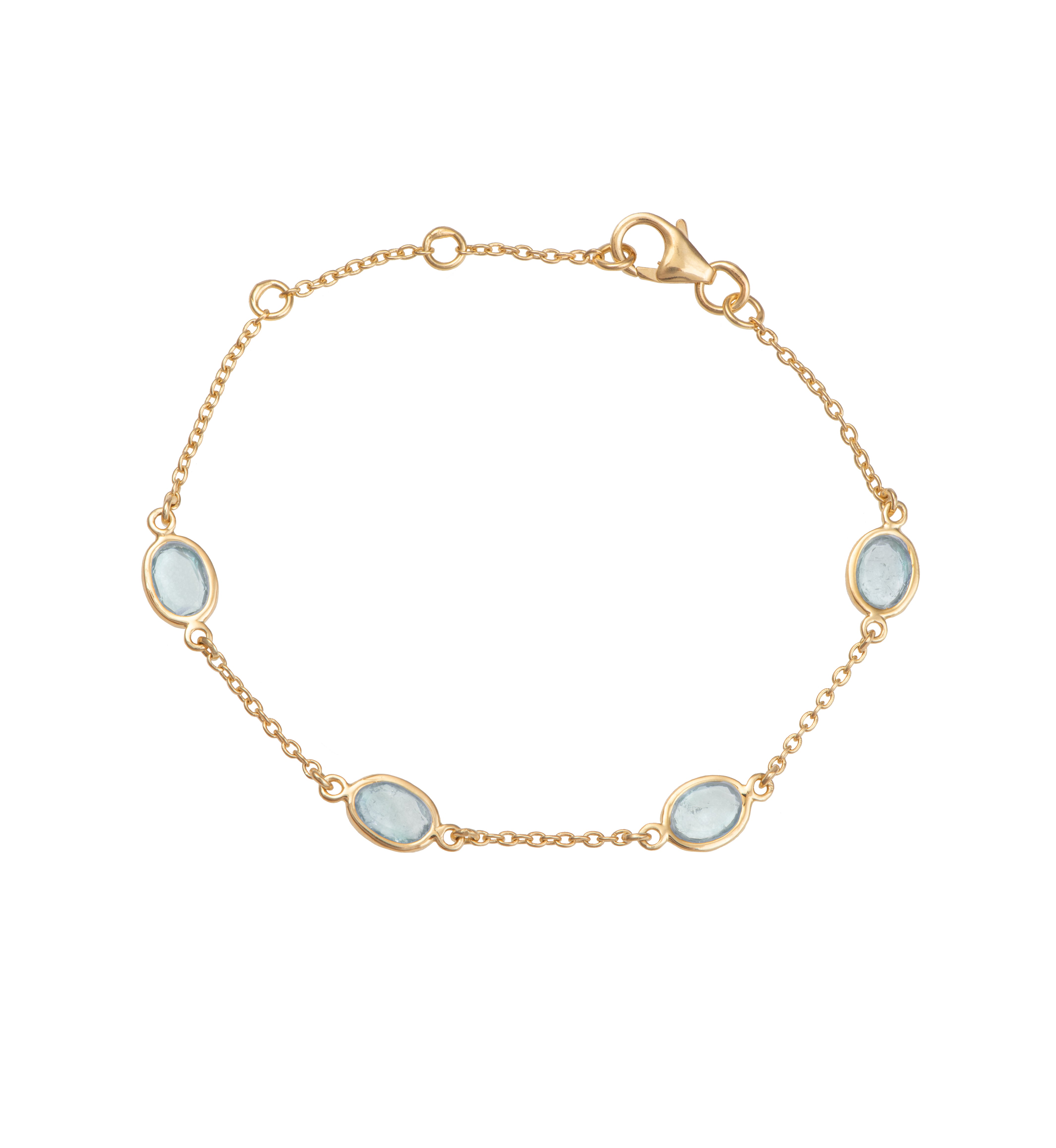 Four Oval Shaped Blue Topaz Gemstone Adjustable Bracelet in Vermeil Gold