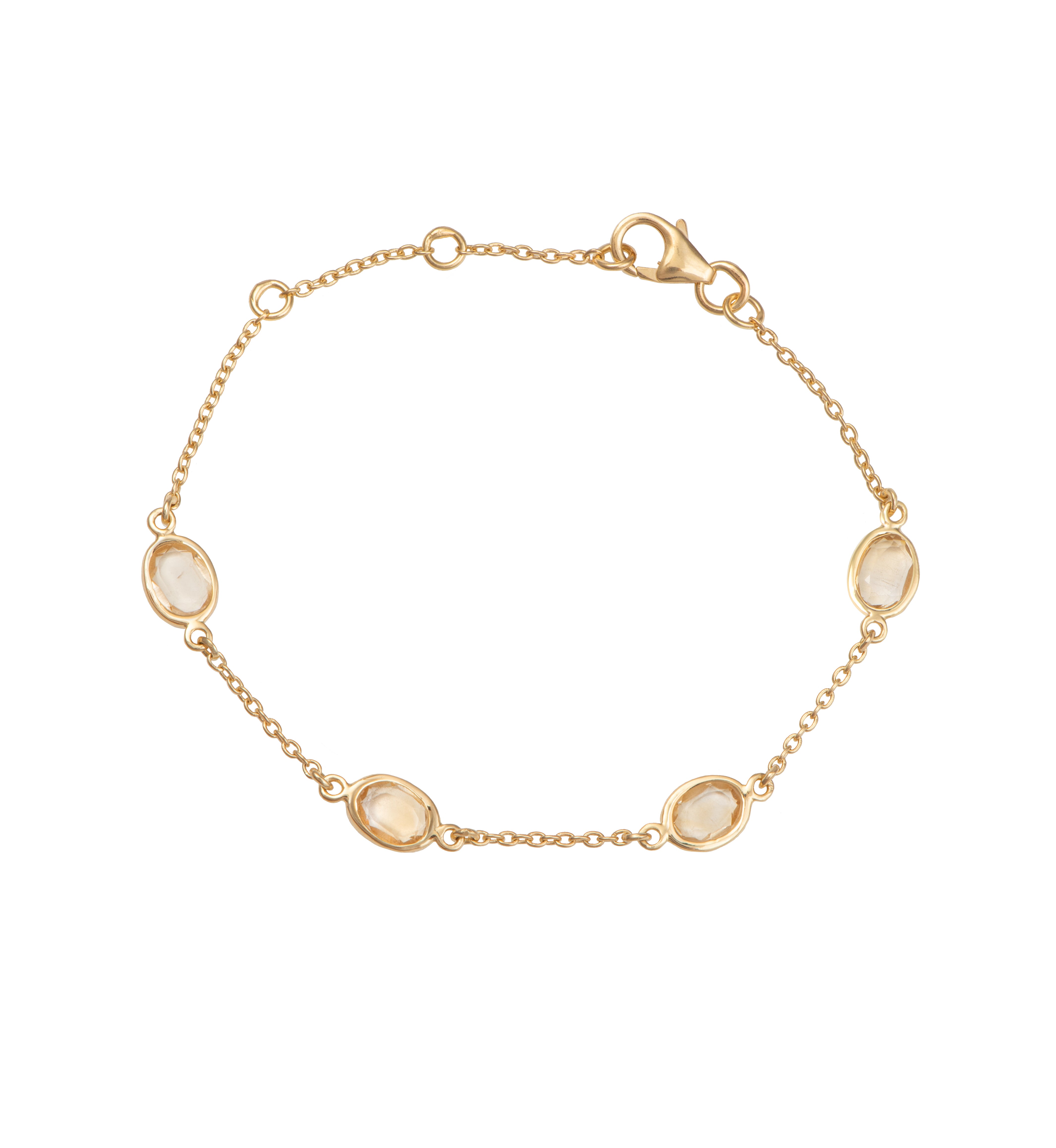 Four Oval Shaped Citrine Gemstone Adjustable Bracelet in Vermeil Gold