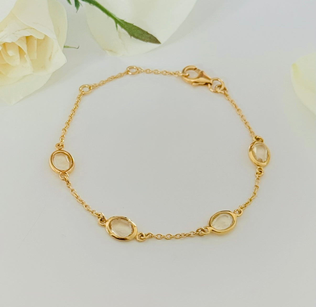 Four Oval Shaped Citrine Gemstone Adjustable Bracelet in Vermeil Gold
