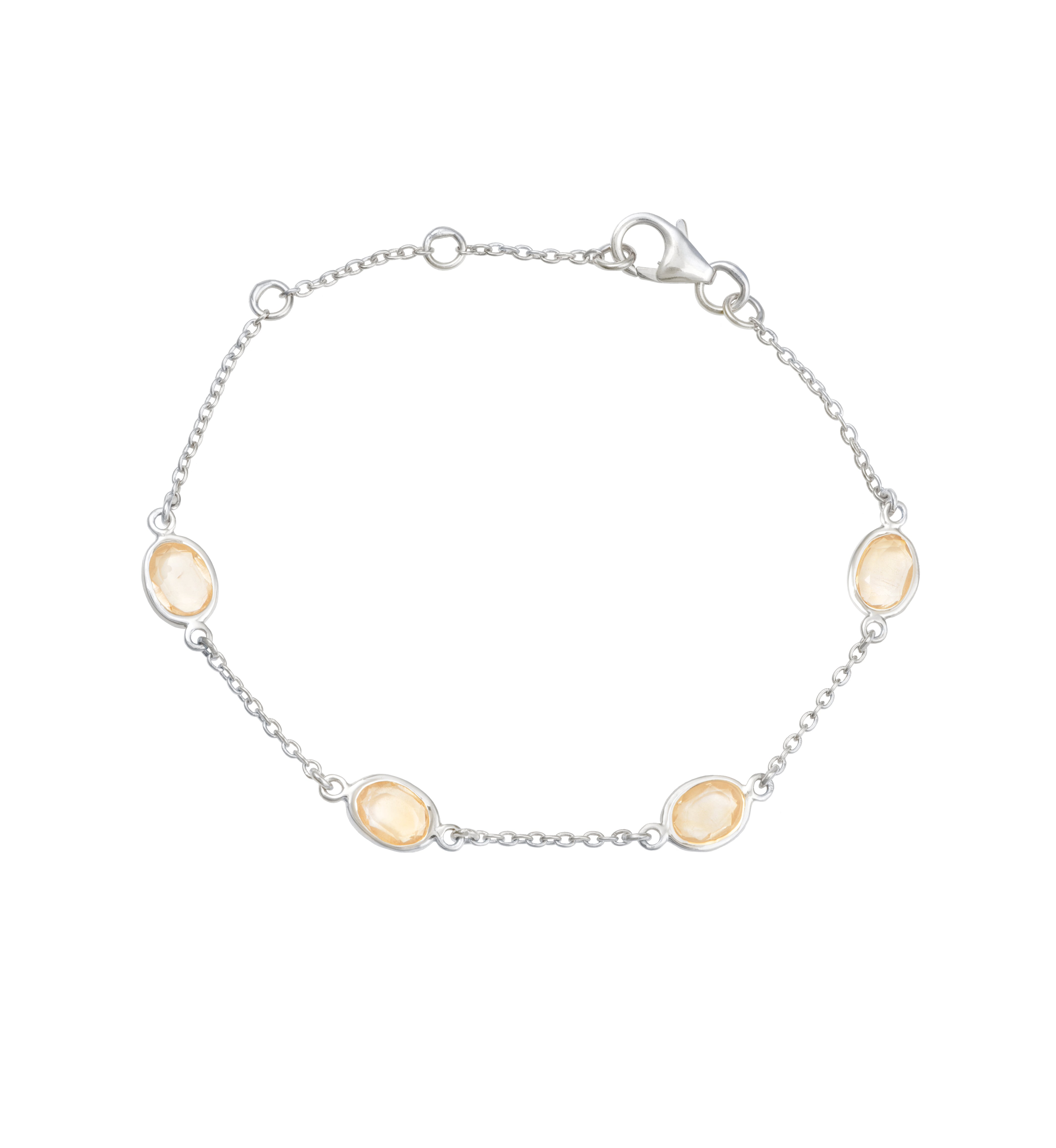 Four Oval Shaped Citrine Gemstone Adjustable Bracelet in Sterling Silver