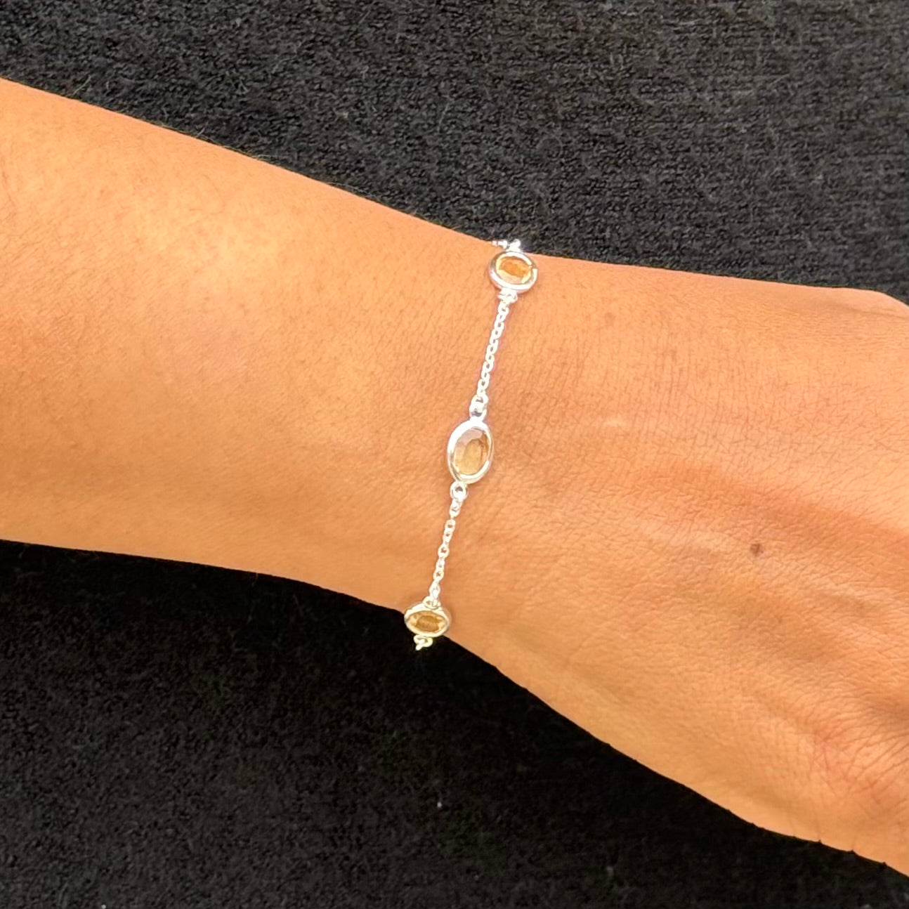 Four Oval Shaped Citrine Gemstone Adjustable Bracelet in Sterling Silver