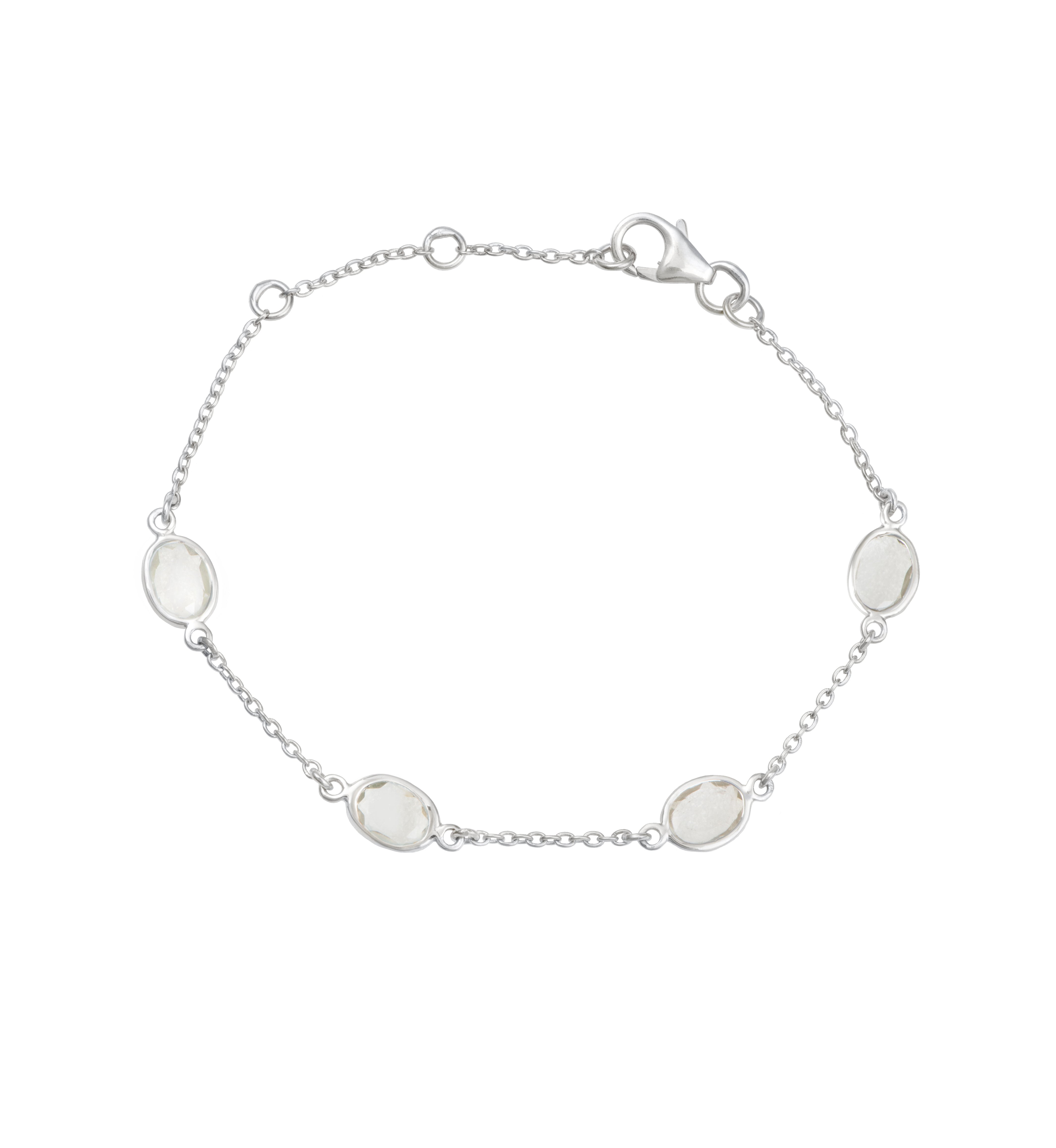 Four Oval Shaped Green Amethyst Gemstone Adjustable Bracelet in Sterling Silver