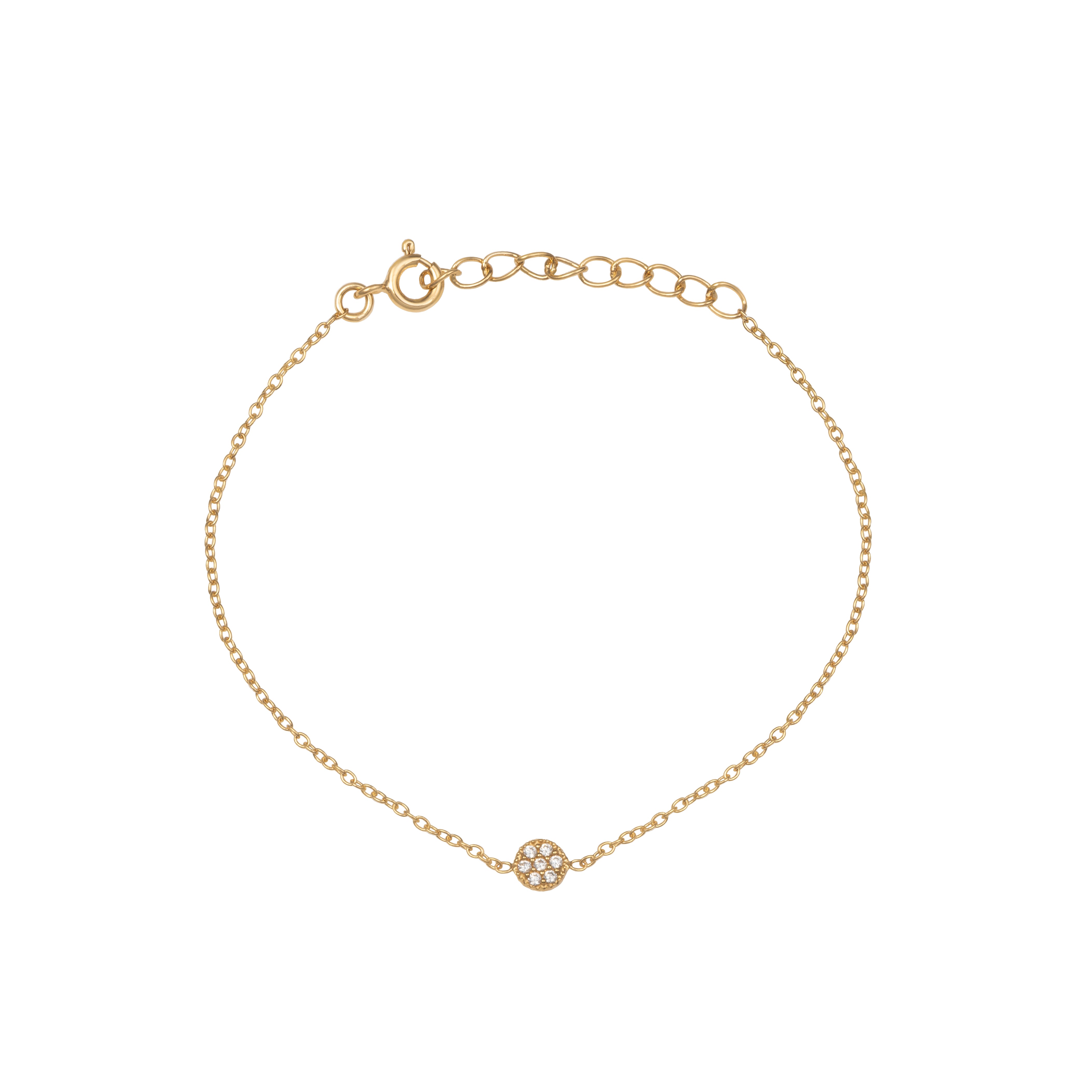 Vermeil Gold Small Cubic Zirconia Disc Bracelet on a Delicate Adjustable Chain